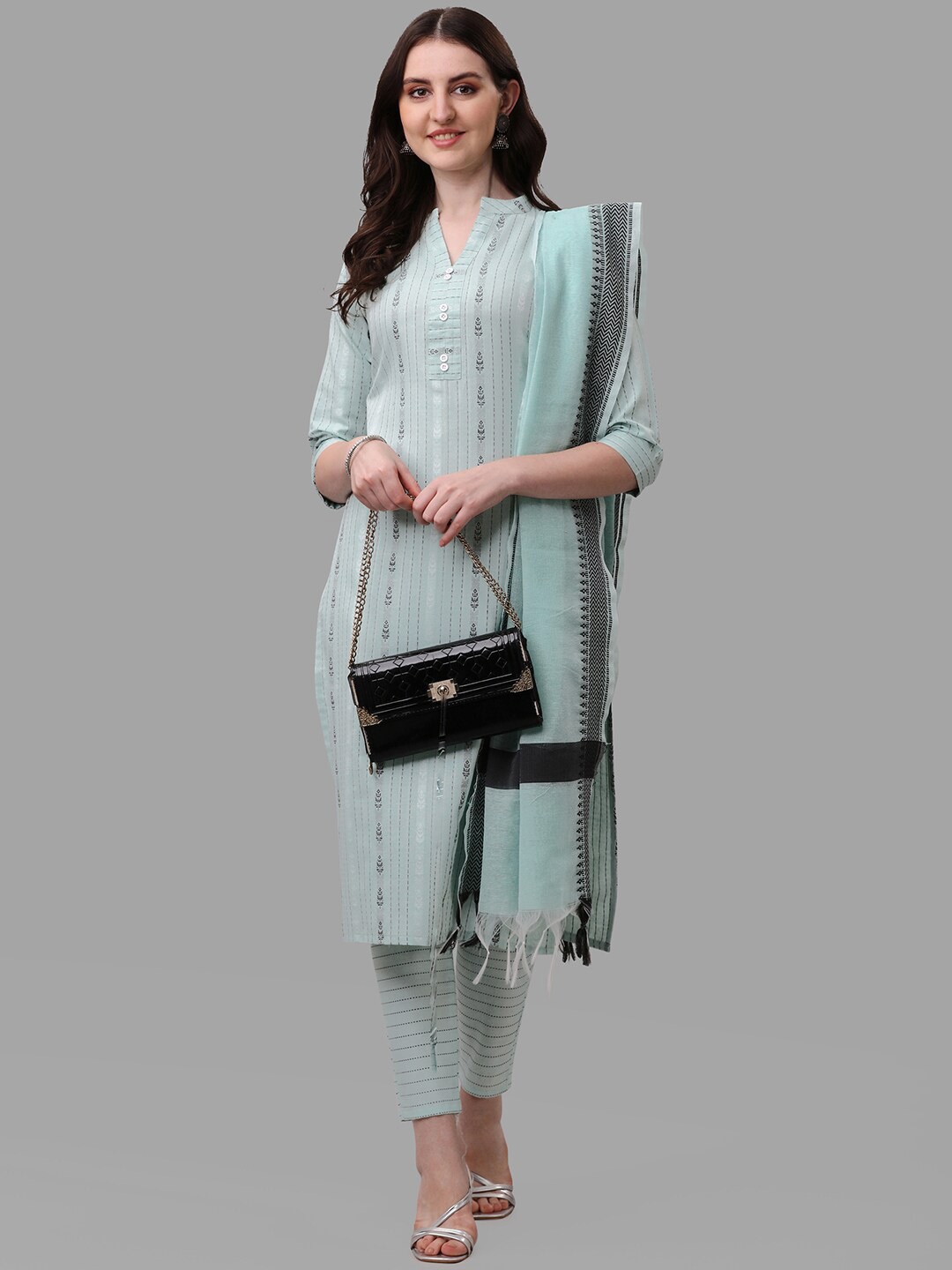 BLACK SCISSOR Ethnic Motifs Woven Design Straight Kurta with Trousers & Dupatta, Blue
BLACK SCISSOR Ethnic Motifs Woven Design Straight Kurta with Trousers & Dupatta, Blue