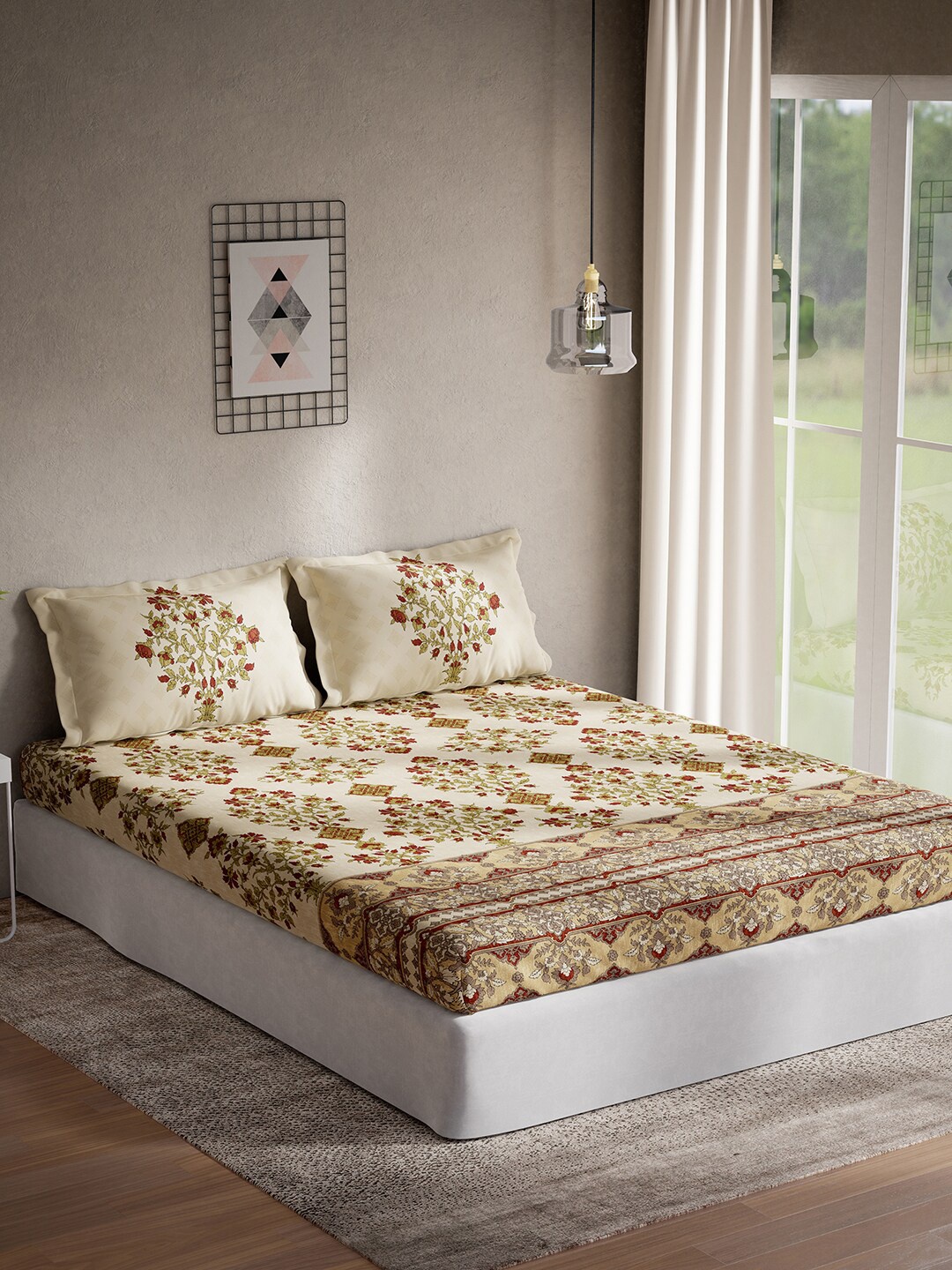 DDecor Beige & Green Ethnic Motifs Cotton 144 TC Queen Bedsheet With 2 Pillow Covers
DDecor Beige & Green Ethnic Motifs Cotton 144 TC Queen Bedsheet With 2 Pillow Covers