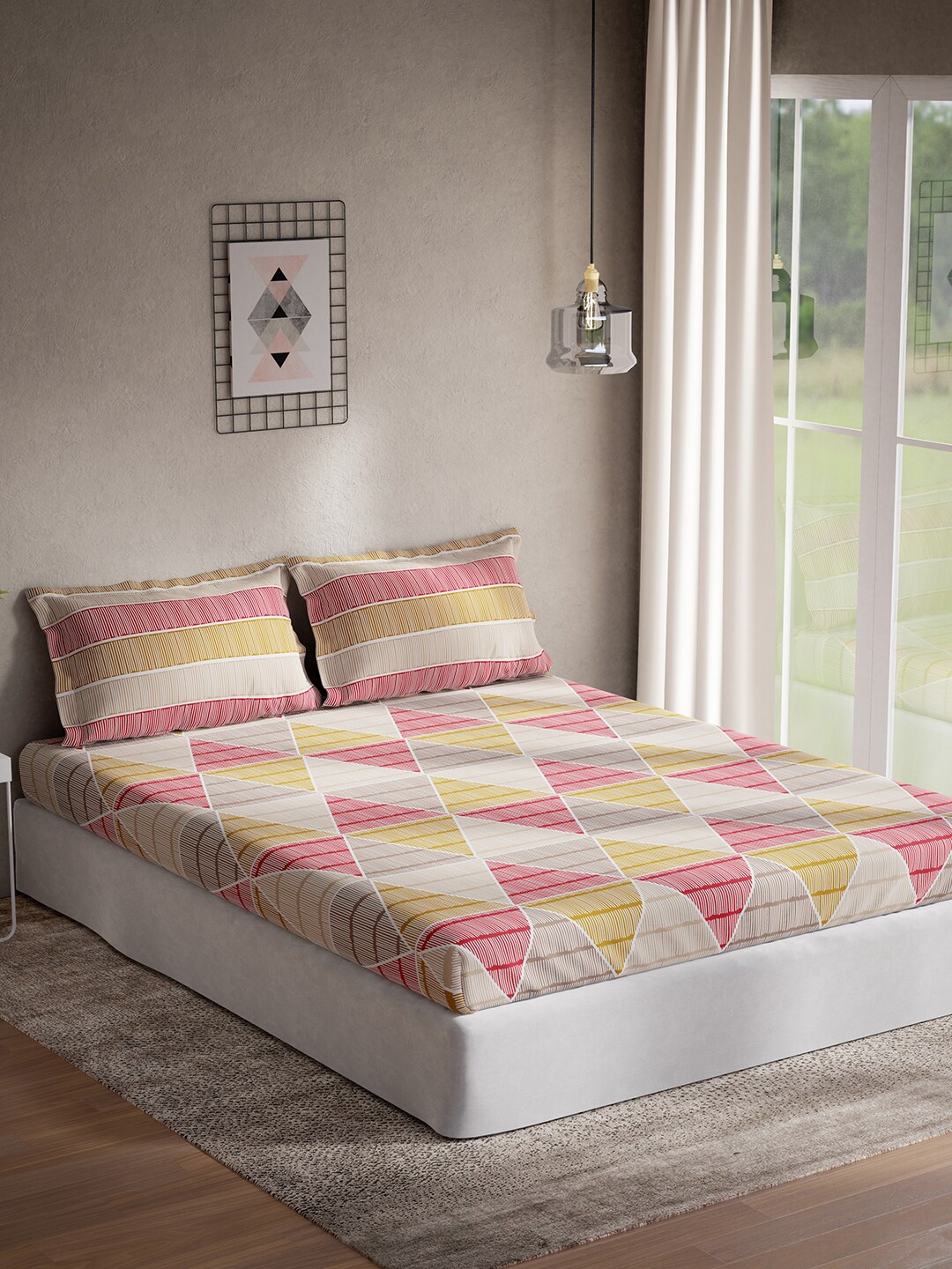 DDecor Gold-Toned & Pink Geometric Cotton 144 TC Queen Bedsheet With 2 Pillow Covers
DDecor Gold-Toned & Pink Geometric Cotton 144 TC Queen Bedsheet With 2 Pillow Covers