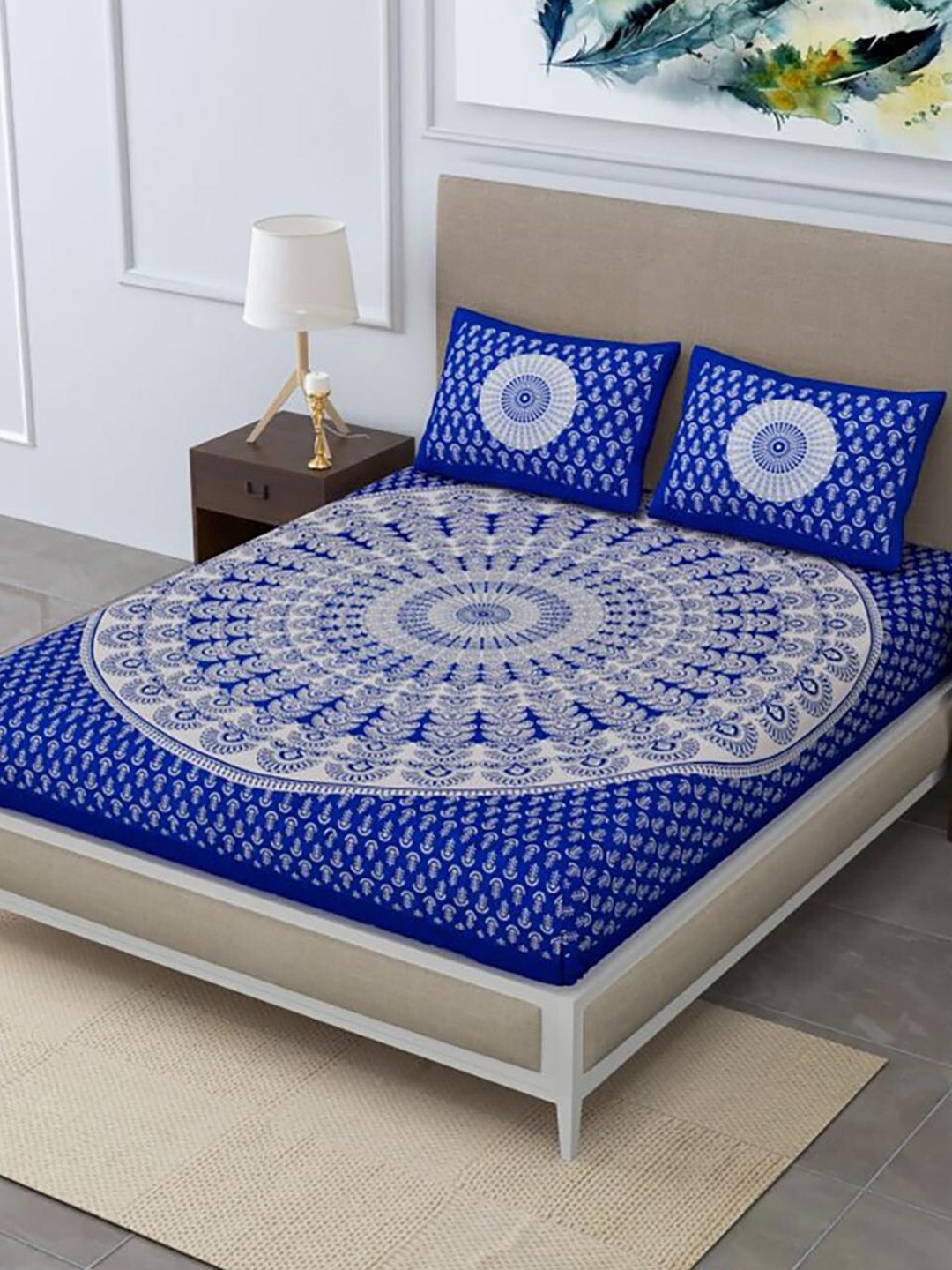 HOMETALES Blue & White Ethnic Motifs Cotton 104 TC King Bedsheet with 2 Pillow Covers
HOMETALES Blue & White Ethnic Motifs Cotton 104 TC King Bedsheet with 2 Pillow Covers