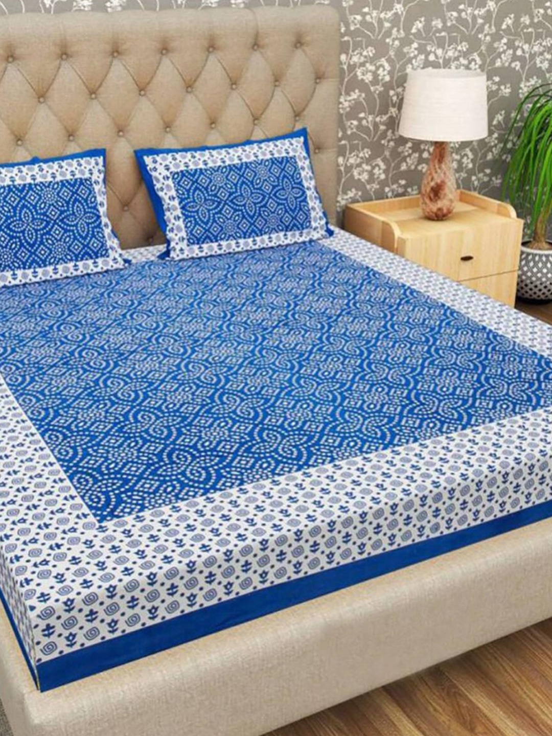 HOMETALES Blue & White Ethnic Motifs Cotton 104 TC Queen Bedsheet with 2 Pillow Covers
HOMETALES Blue & White Ethnic Motifs Cotton 104 TC Queen Bedsheet with 2 Pillow Covers