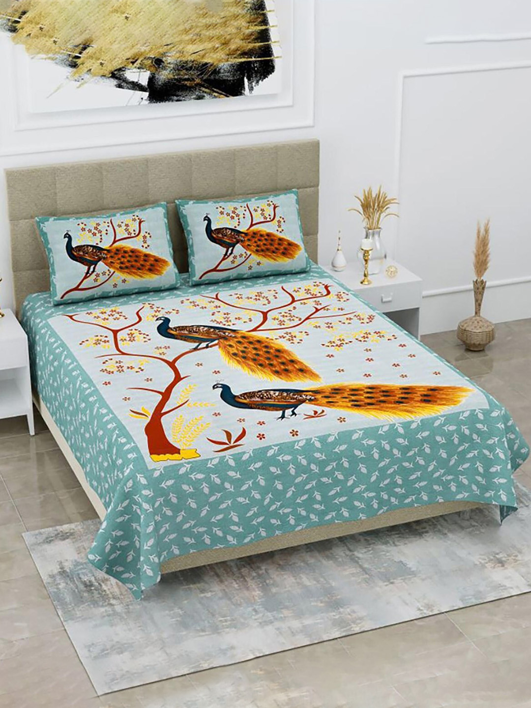 HOMETALES Green & Yellow Ethnic Motifs Cotton 104 TC King Bedsheet with 2 Pillow Covers
HOMETALES Green & Yellow Ethnic Motifs Cotton 104 TC King Bedsheet with 2 Pillow Covers