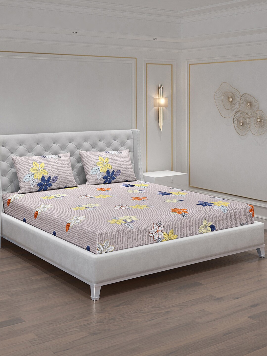 Monte Carlo Prism Lavender & Grey Floral 120 TC King Bedsheet with 2 Pillow Covers
Monte Carlo Prism Lavender & Grey Floral 120 TC King Bedsheet with 2 Pillow Covers