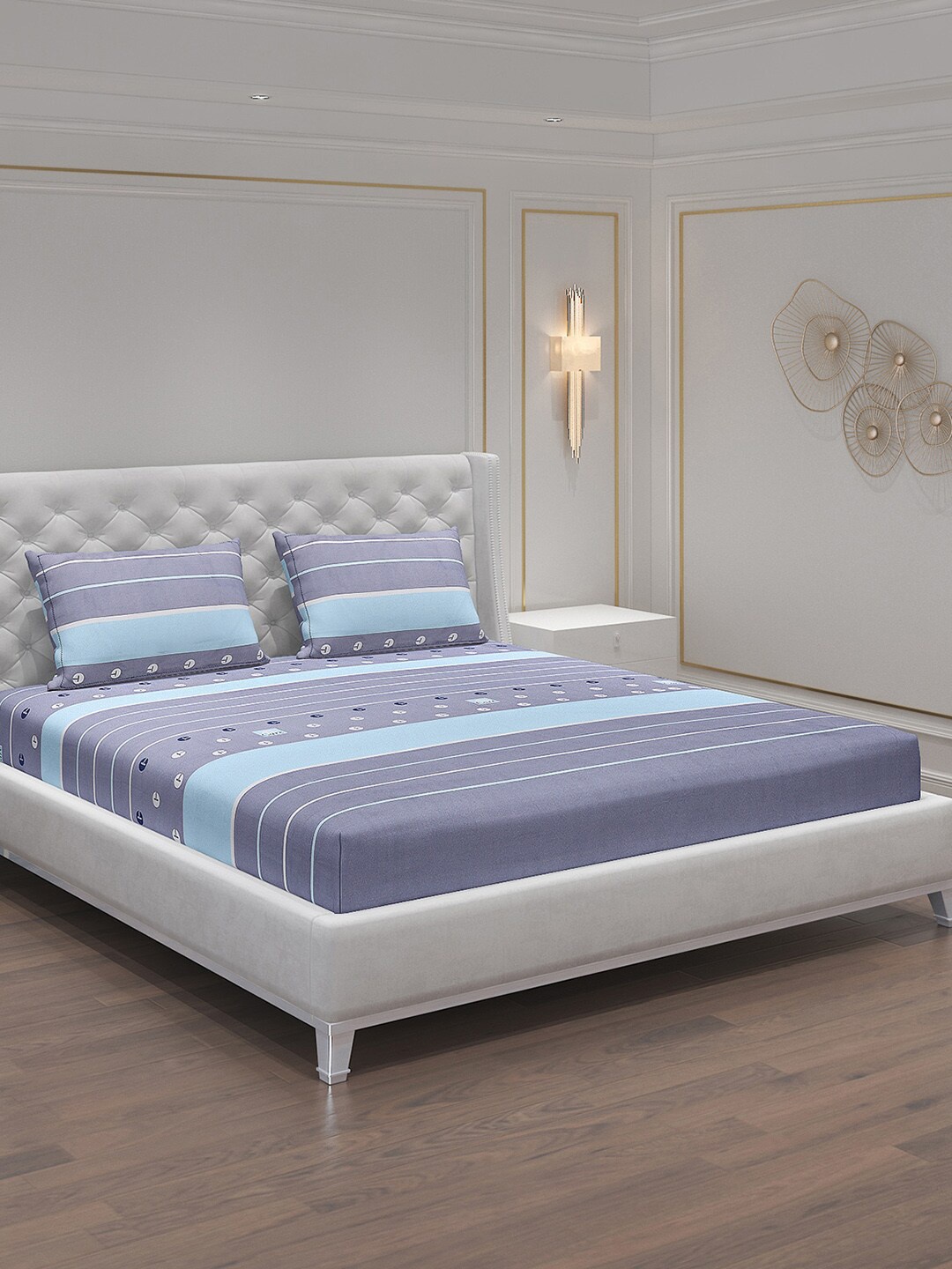 Monte Carlo Blue & Grey Geometric Polyester 140 TC King Bedsheet With 2 Pillow Covers
Monte Carlo Blue & Grey Geometric Polyester 140 TC King Bedsheet With 2 Pillow Covers