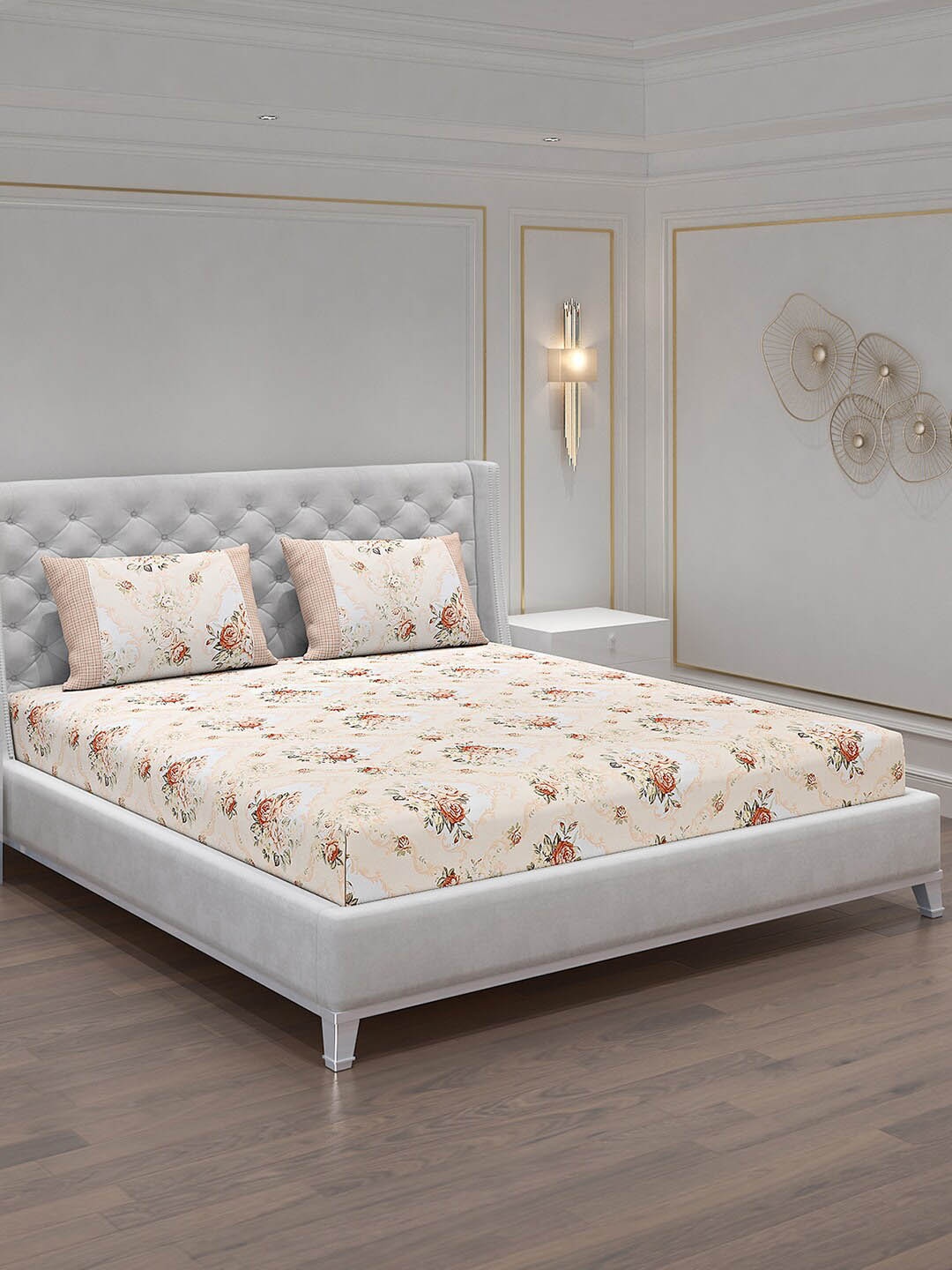 Monte Carlo Beige & Green Floral Polyester 130 TC King Bedsheet With 2 Pillow Covers
Monte Carlo Beige & Green Floral Polyester 130 TC King Bedsheet With 2 Pillow Covers