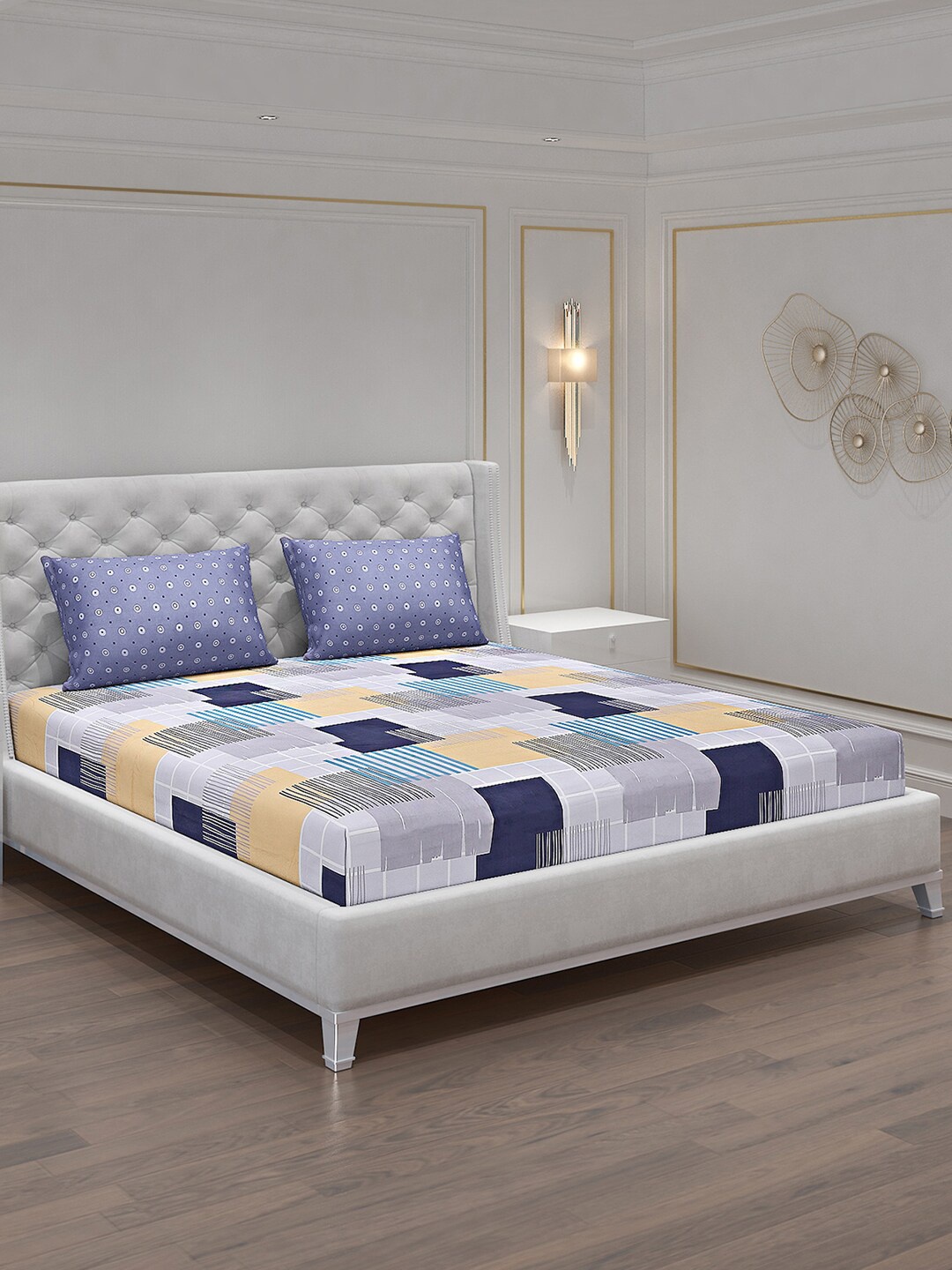 Monte Carlo Grey & Purple Geometric Polyester 130 TC King Bedsheet With 2 Pillow Covers
Monte Carlo Grey & Purple Geometric Polyester 130 TC King Bedsheet With 2 Pillow Covers