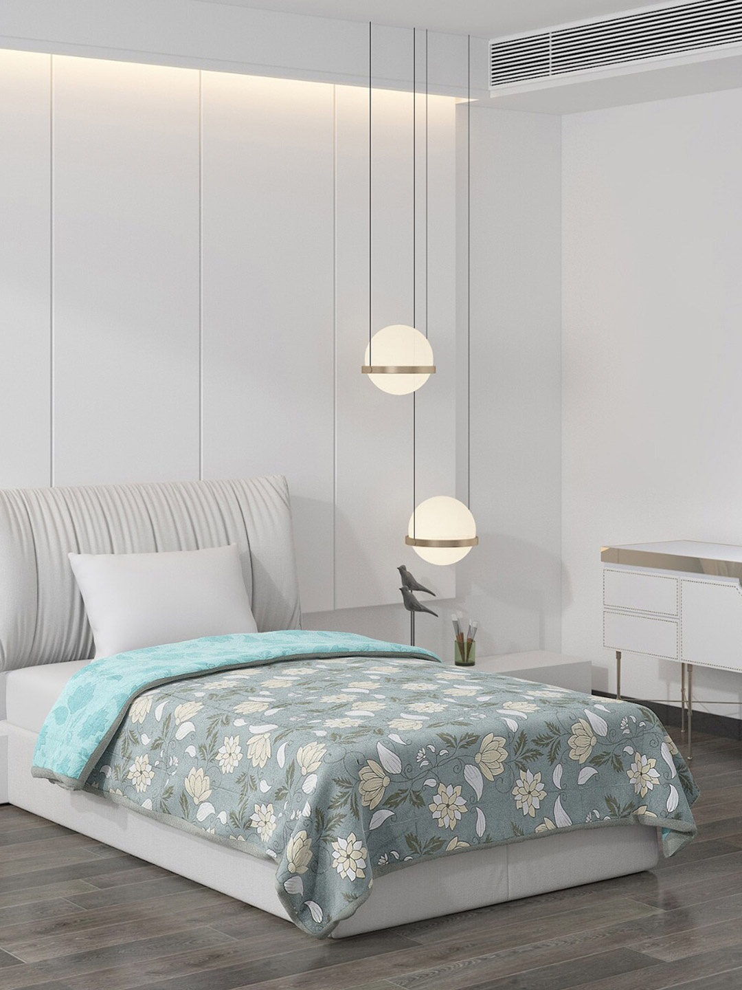Monte Carlo Turquoise Blue & Grey Floral Reversible AC Room 150 GSM Single Bed Comforter
Monte Carlo Turquoise Blue & Grey Floral Reversible AC Room 150 GSM Single Bed Comforter