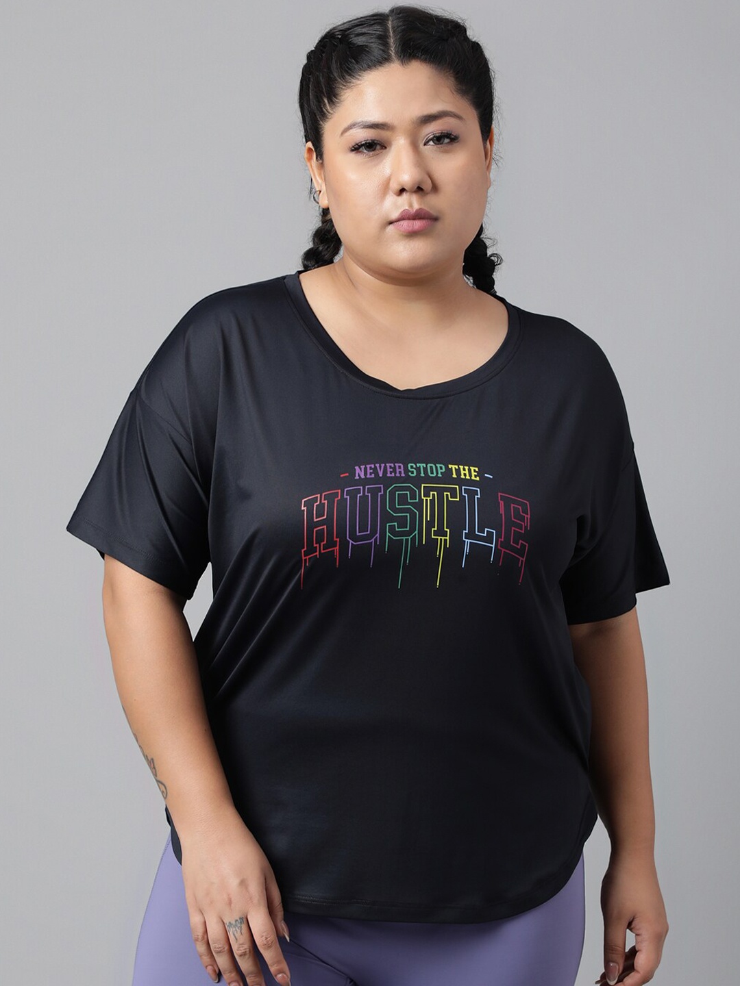 MKH Women Plus Size Typography Printed Drop shoulder Sleeves Dri-FIT Relaxed Fit T-shirt, Black
MKH Women Plus Size Typography Printed Drop shoulder Sleeves Dri-FIT Relaxed Fit T-shirt, Black