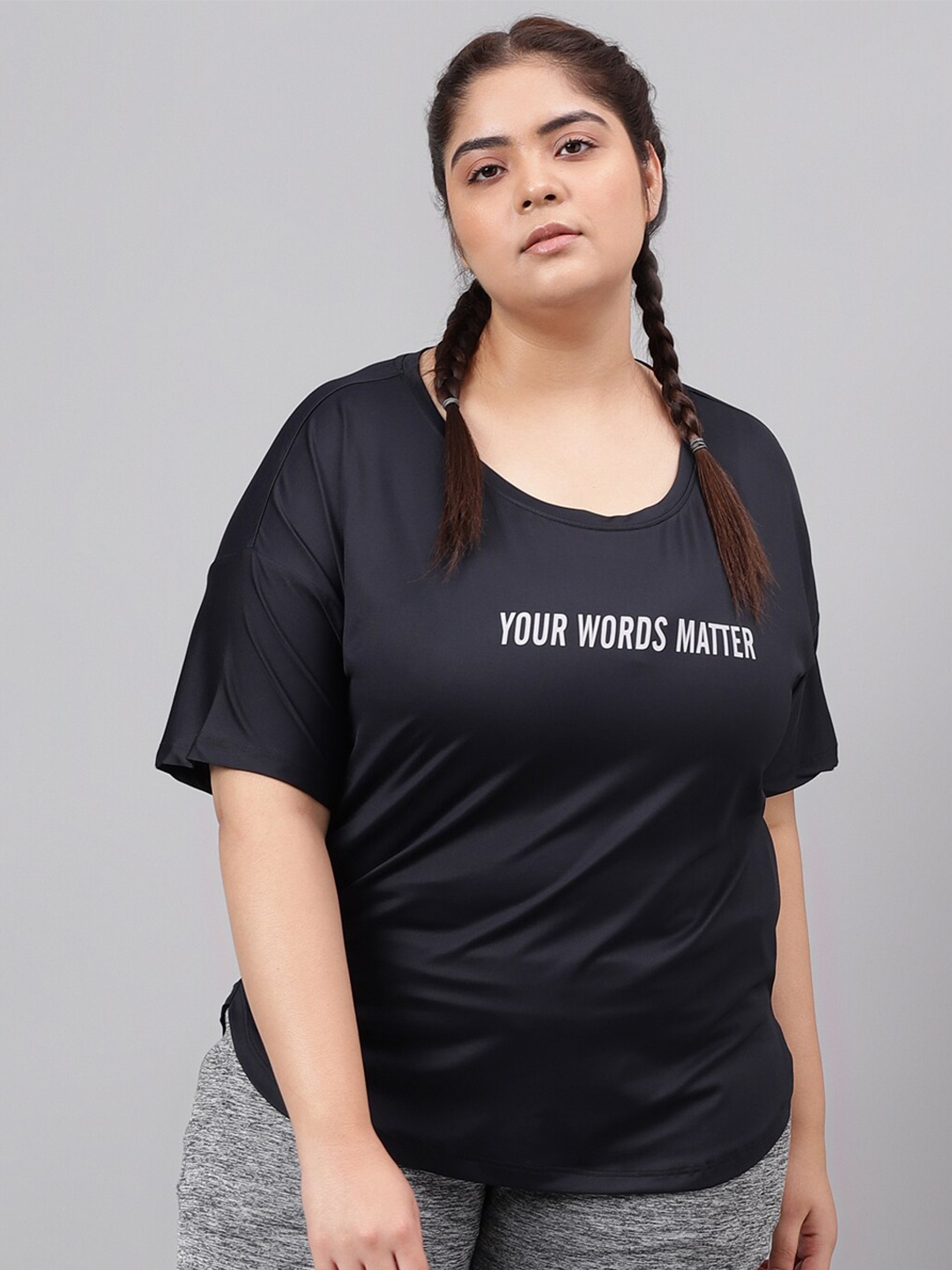 MKH Plus Size Typography Printed Dri-FIT Relaxed Fit Drop-Shoulder Sleeves Gym T-shirt, Black
MKH Plus Size Typography Printed Dri-FIT Relaxed Fit Drop-Shoulder Sleeves Gym T-shirt, Black