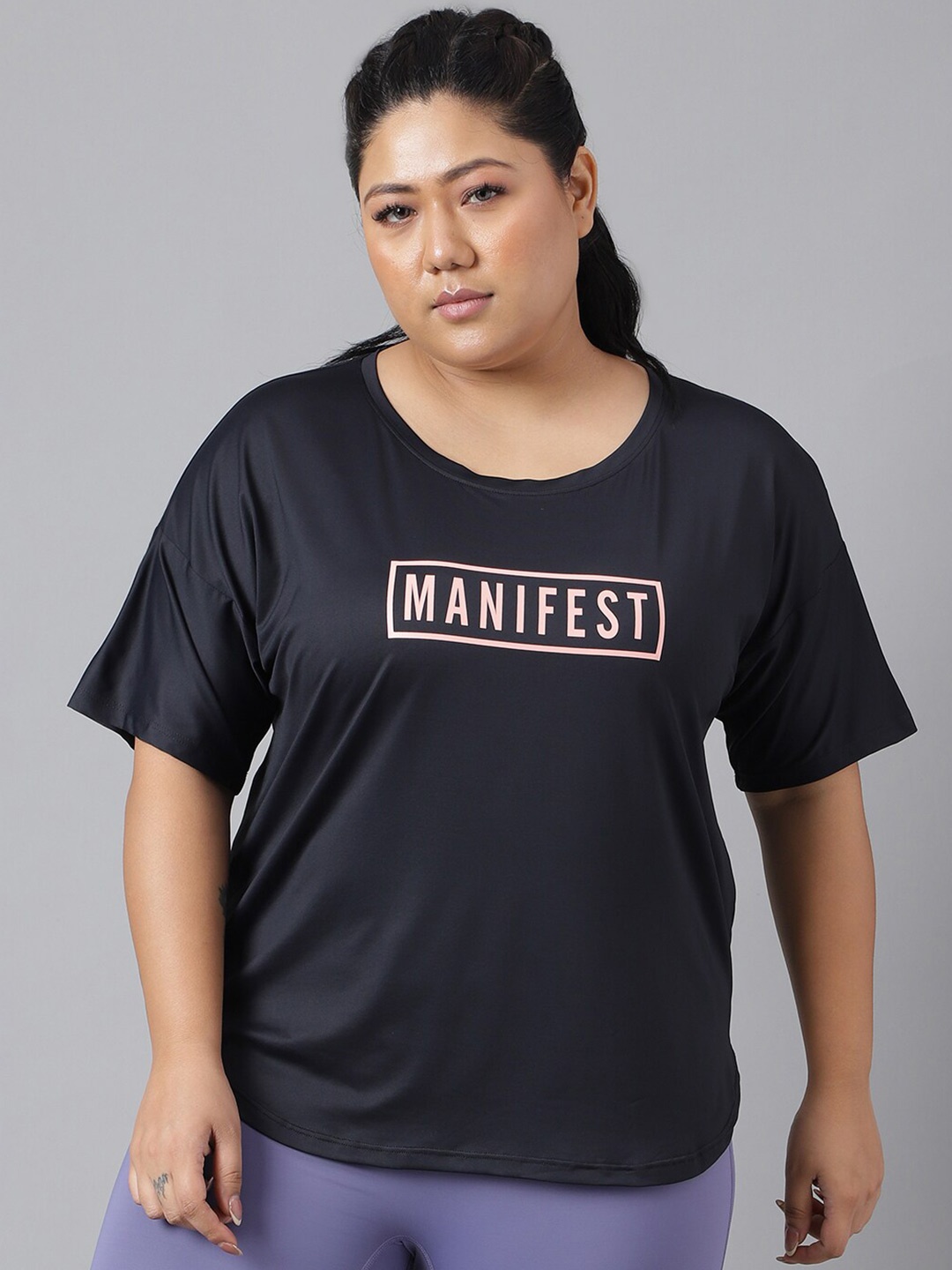 MKH Plus Size Typography Printed Drop-Shoulder Sleeves Dri-FIT Relaxed Fit Sports T-shirt, Black
MKH Plus Size Typography Printed Drop-Shoulder Sleeves Dri-FIT Relaxed Fit Sports T-shirt, Black