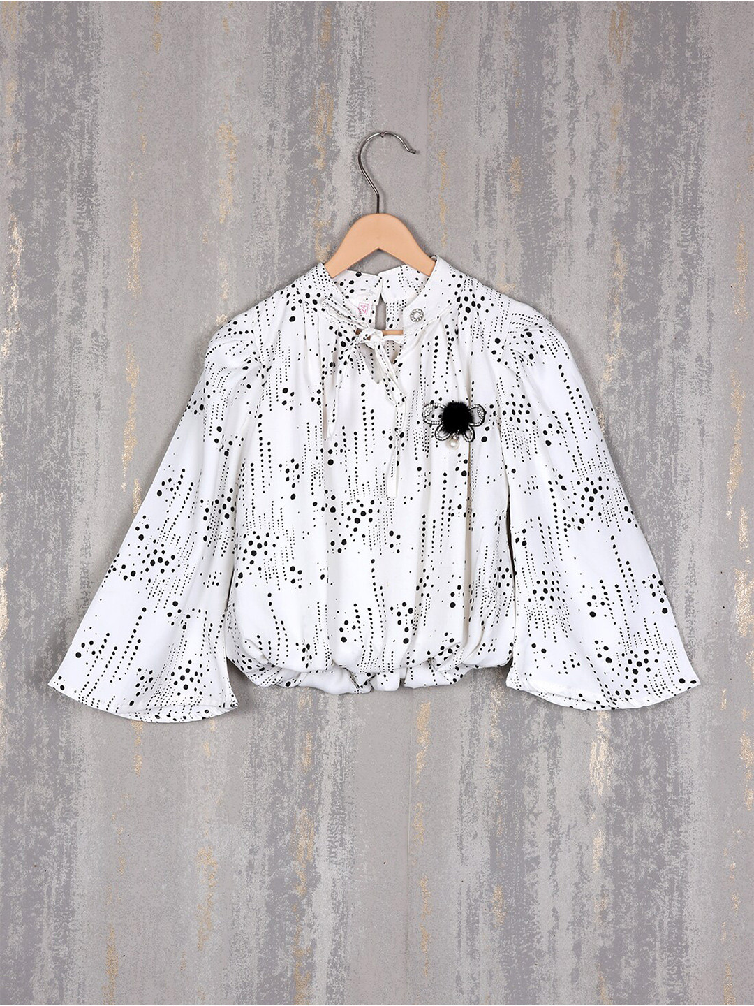 Steele Girls Abstract Printed Tie Up Neck Bell Sleeve Applique Pure Cotton Blouson Top, White
Steele Girls Abstract Printed Tie Up Neck Bell Sleeve Applique Pure Cotton Blouson Top, White