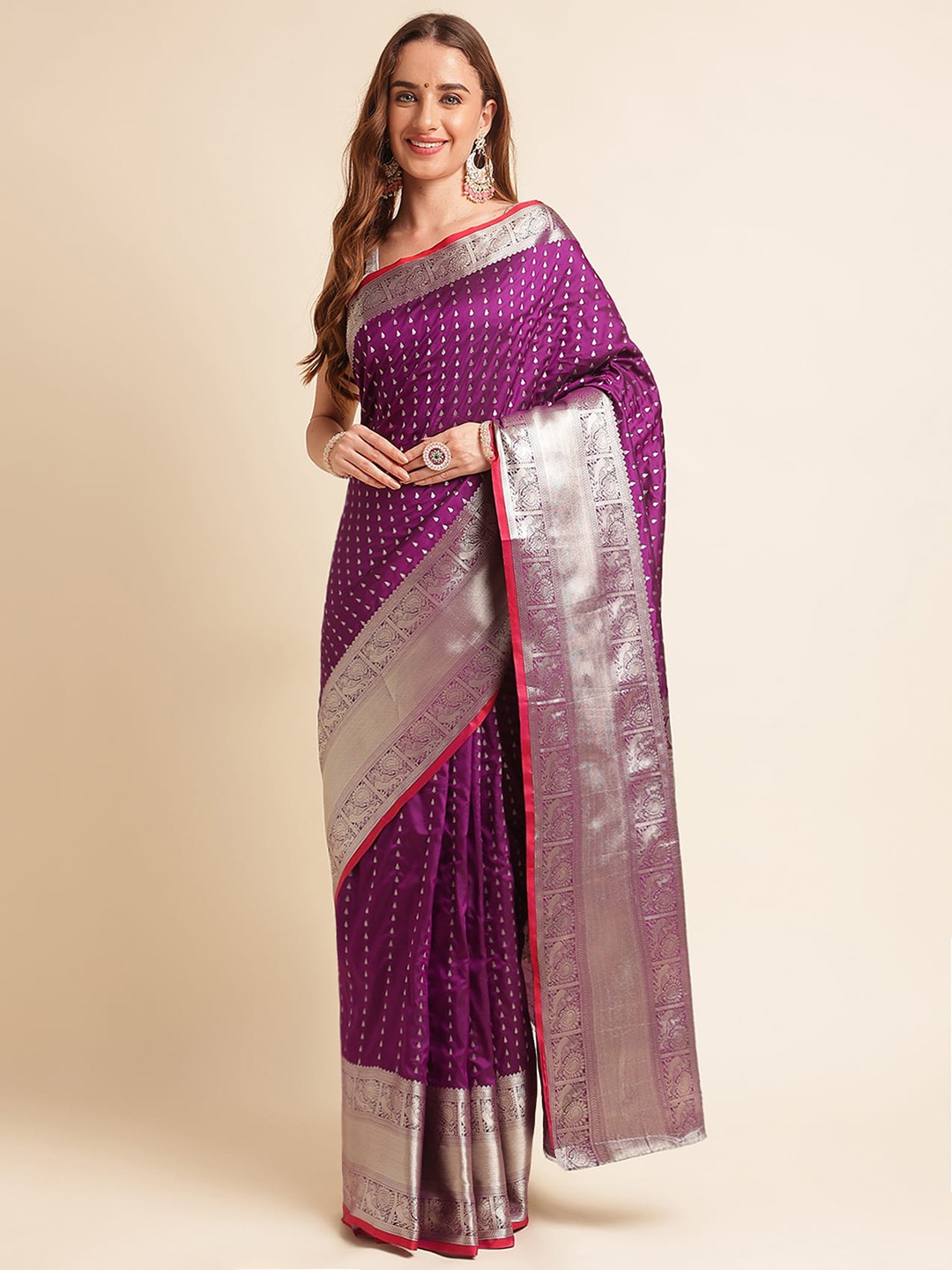 RAJ DHARMA SILK Ethnic Motifs Woven Design Zari Silk Cotton Kanjeevaram Saree, Purple
RAJ DHARMA SILK Ethnic Motifs Woven Design Zari Silk Cotton Kanjeevaram Saree, Purple