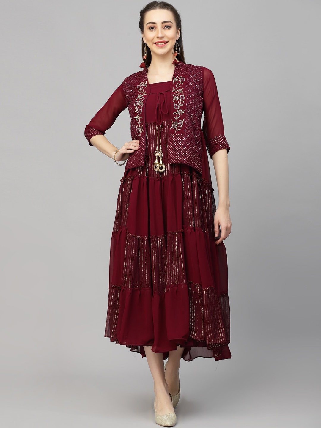 18 ATTITUDE Ethnic Motifs Embroidered Sequinned Detailed Fit & Flare Midi Ethnic Dress, Maroon
18 ATTITUDE Ethnic Motifs Embroidered Sequinned Detailed Fit & Flare Midi Ethnic Dress, Maroon