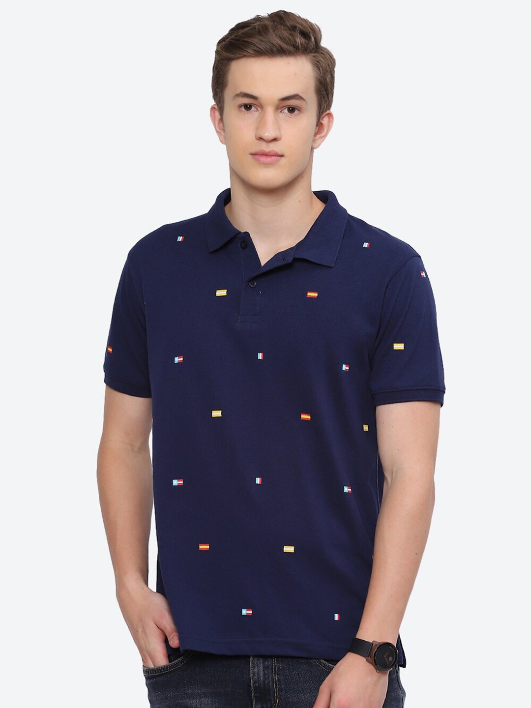 2Bme Conversational Printed Polo Collar Short Sleeve Cotton Regular T-shirt, Navy blue
2Bme Conversational Printed Polo Collar Short Sleeve Cotton Regular T-shirt, Navy blue