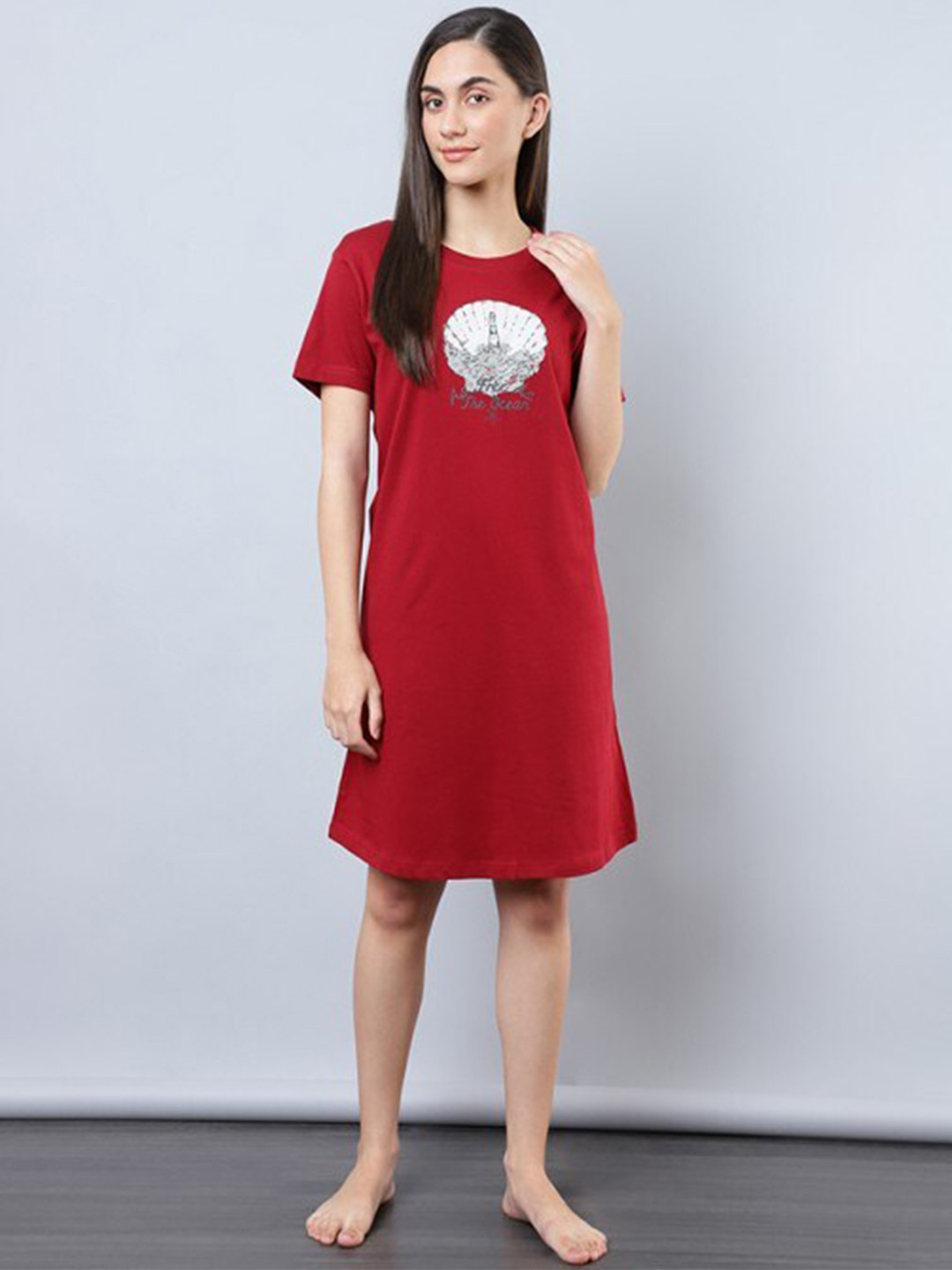 Aila Nautical Print Round Neck T-Shirt Nightdress, Red 
Aila Nautical Print Round Neck T-Shirt Nightdress, Red