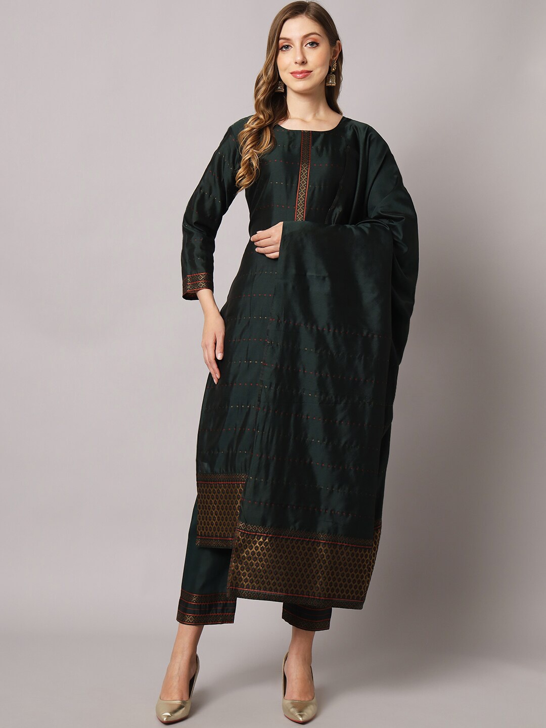 Sun Fashion And Lifestyle Woven Design Straight Kurta & Trousers With Dupatta, Green
Sun Fashion And Lifestyle Woven Design Straight Kurta & Trousers With Dupatta, Green