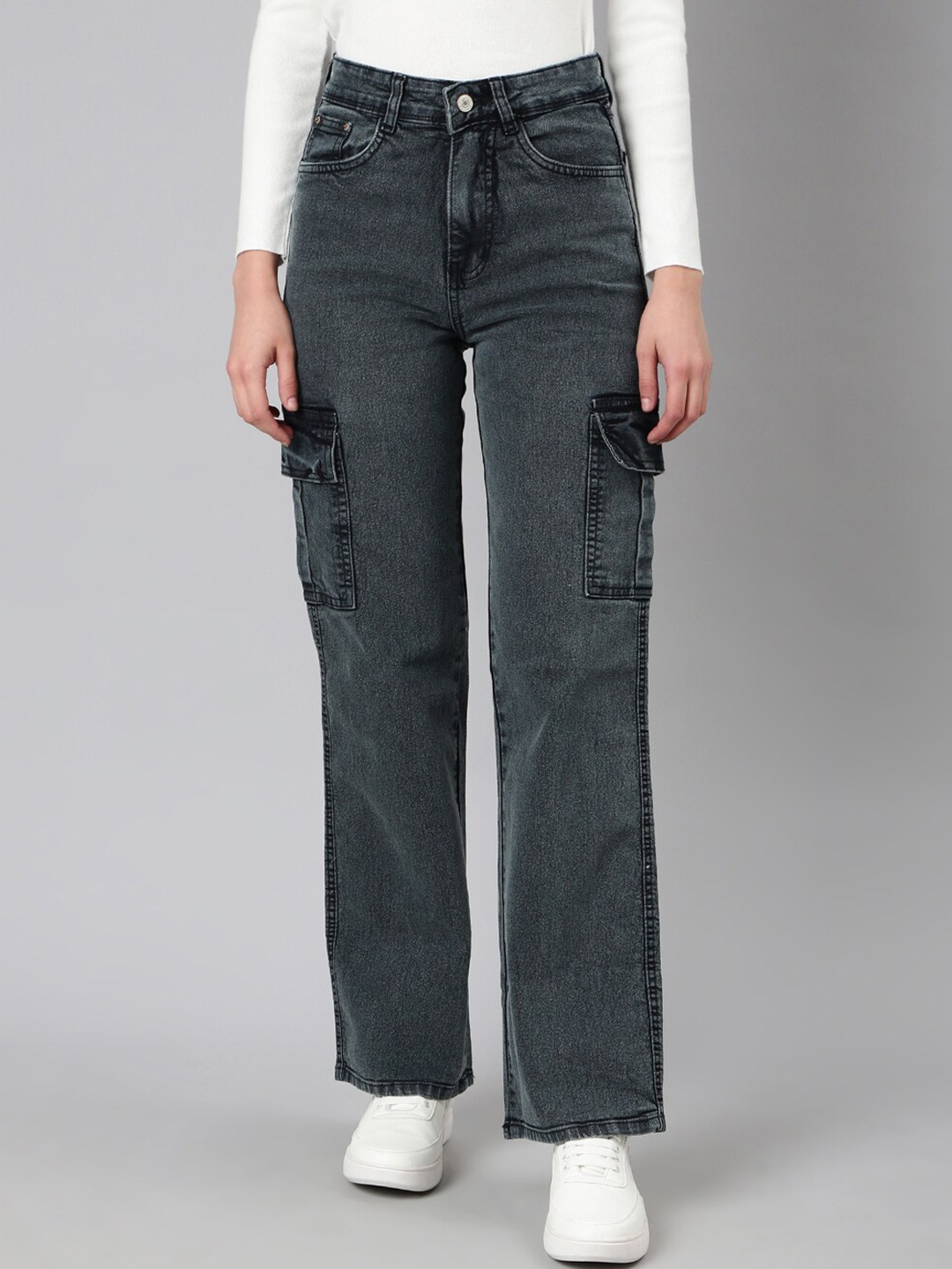 SHOWOFF Women Wide Leg Fit Light Fade Clean Look Acid Wash Stretchable Cargo Jeans, Grey
SHOWOFF Women Wide Leg Fit Light Fade Clean Look Acid Wash Stretchable Cargo Jeans, Grey