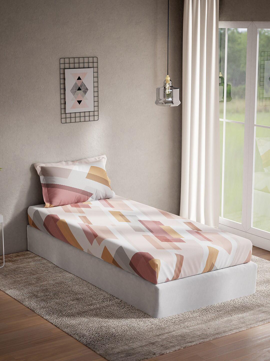 DDecor White & Rust Geometric Printed Cotton 140 TC Single Bedsheet with 1 Pillow Cover
DDecor White & Rust Geometric Printed Cotton 140 TC Single Bedsheet with 1 Pillow Cover