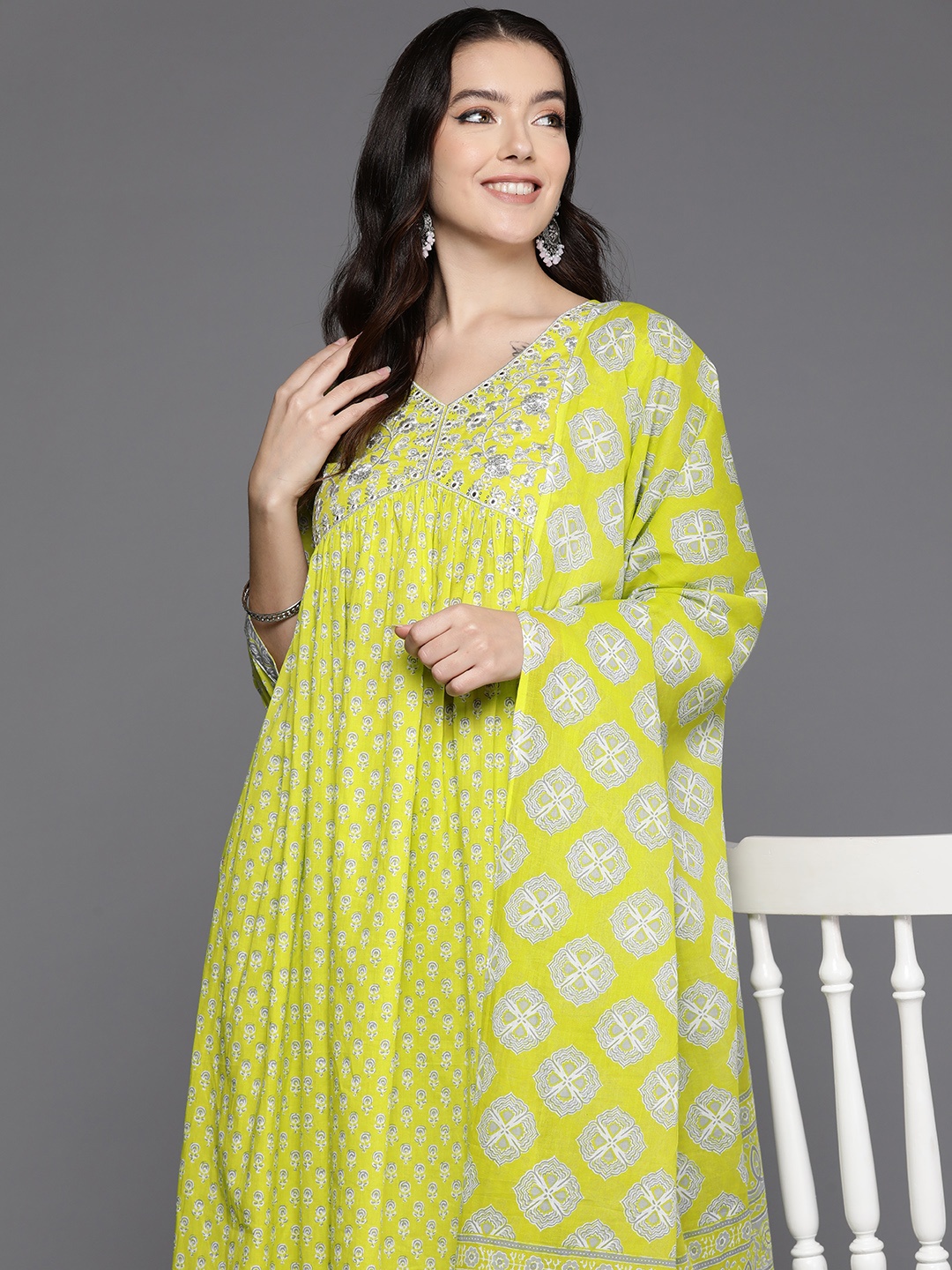 Indo Era Women Embroidered Mirror Work Pure Cotton Kurta with Trousers & With Dupatta, Green
Indo Era Women Embroidered Mirror Work Pure Cotton Kurta with Trousers & With Dupatta, Green