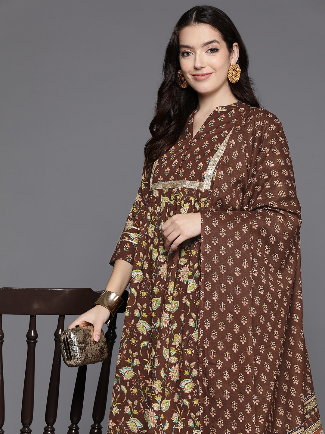 Indo Era Women Floral Printed Gotta Patti Pure Cotton Kurta with Trousers & With Dupatta, Brown
Indo Era Women Floral Printed Gotta Patti Pure Cotton Kurta with Trousers & With Dupatta, Brown