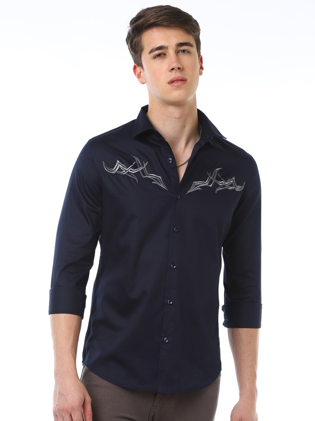 FLY 69 Premium Slim Fit Spread Collar Long Sleeve Embroidered Cotton Casual Shirt, Navy blue
FLY 69 Premium Slim Fit Spread Collar Long Sleeve Embroidered Cotton Casual Shirt, Navy blue