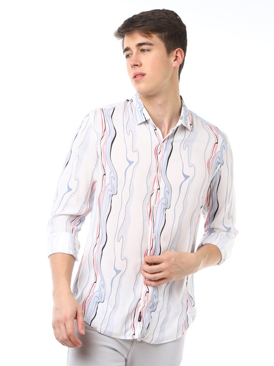 FLY 69 Premium Slim Fit Abstract Printed Casual Shirt, Grey 
FLY 69 Premium Slim Fit Abstract Printed Casual Shirt, Grey