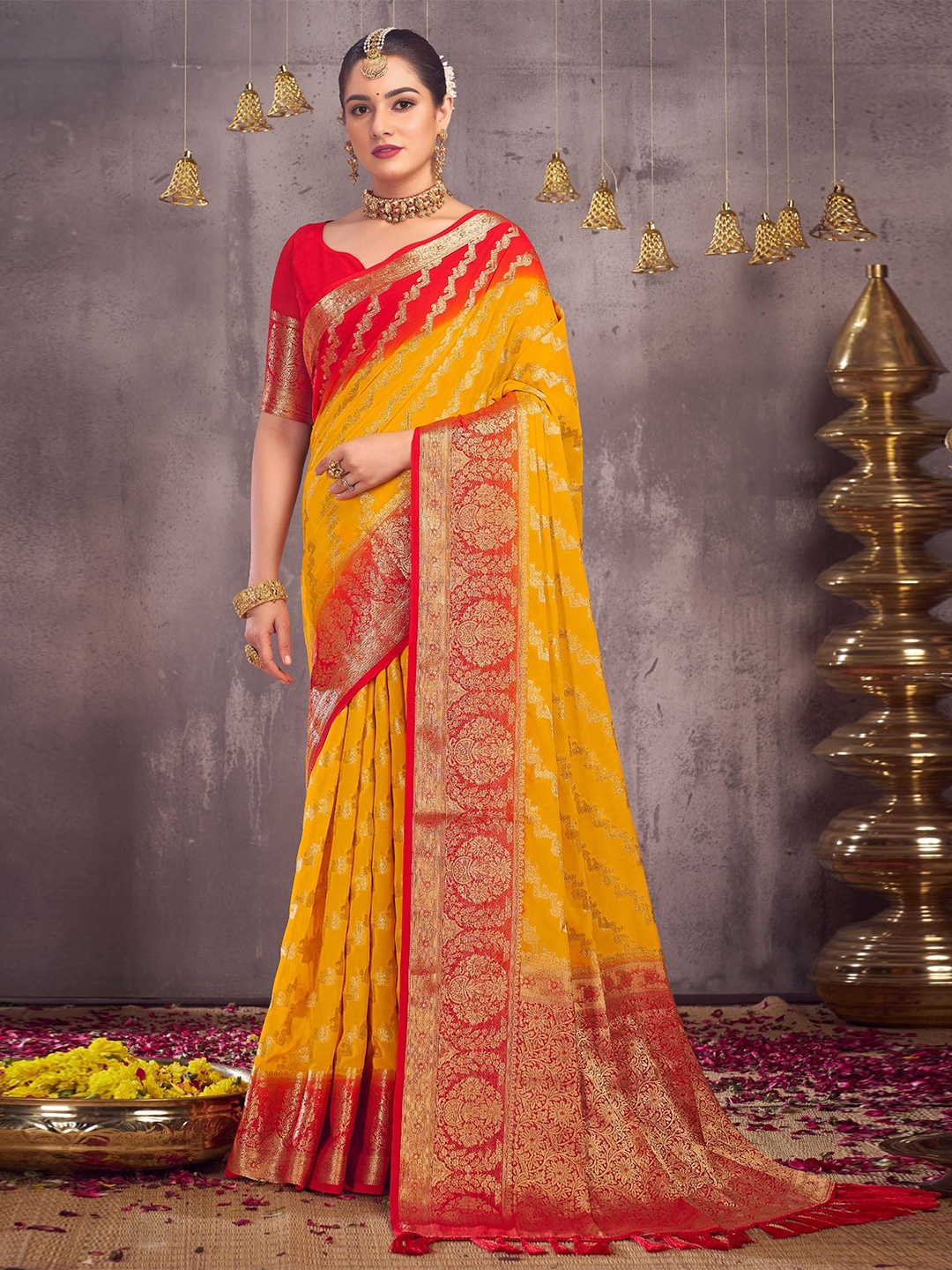 V3 FASHION STUDIO Ethnic Motifs Woven Design Zari Pure Georgette Banarasi Saree, Orange
V3 FASHION STUDIO Ethnic Motifs Woven Design Zari Pure Georgette Banarasi Saree, Orange