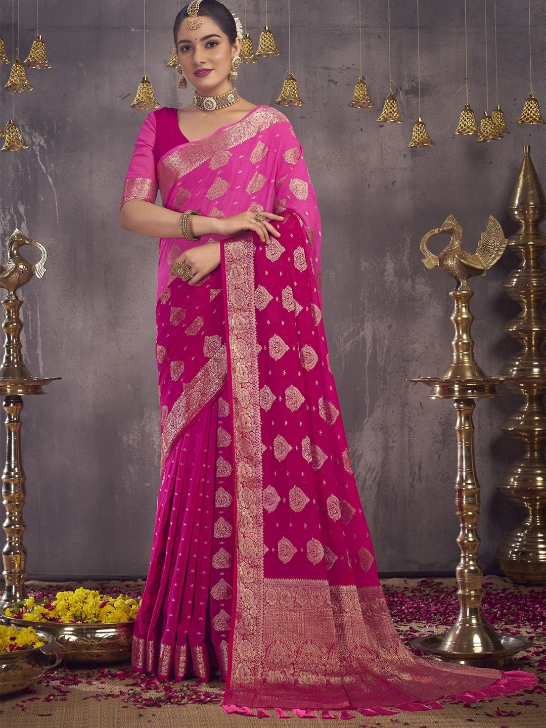 V3 FASHION STUDIO Ethnic Motifs Woven Design Zari Pure Georgette Banarasi Saree, Pink
V3 FASHION STUDIO Ethnic Motifs Woven Design Zari Pure Georgette Banarasi Saree, Pink