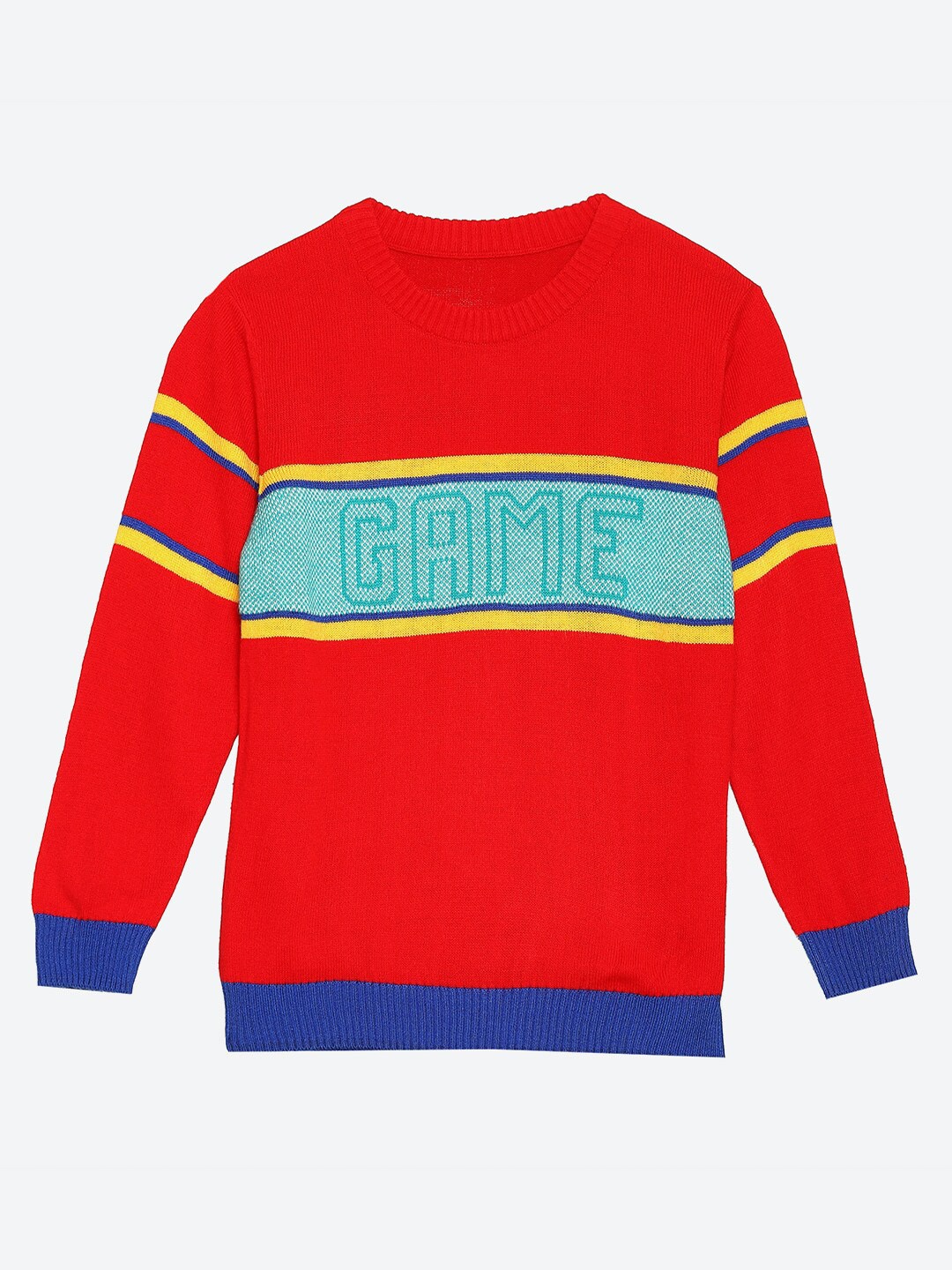 2Bme Boys Colourblocked Round Neck Long Sleeves Acrylic Pullover Sweaters, Red