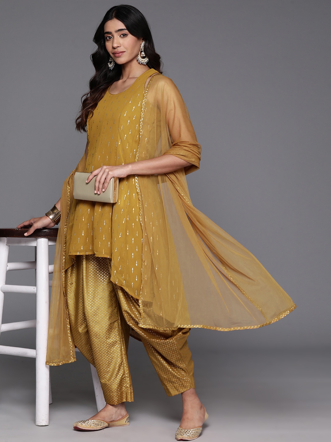 Biba Printed High-Low Hem Sleeveless Kurta with Dhoti Pants & Dupatta, Mustard
Biba Printed High-Low Hem Sleeveless Kurta with Dhoti Pants & Dupatta, Mustard