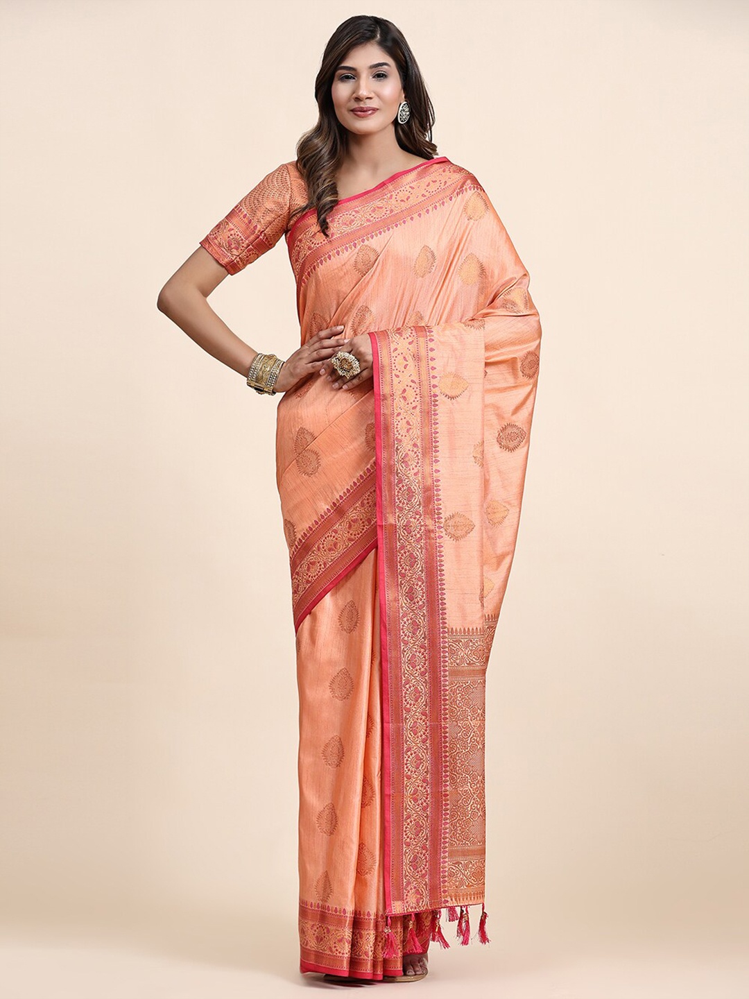MARGI DESIGNERS Ethnic Motif Woven Design Zari Silk Cotton Kanjeevaram Saree, Orange
MARGI DESIGNERS Ethnic Motif Woven Design Zari Silk Cotton Kanjeevaram Saree, Orange