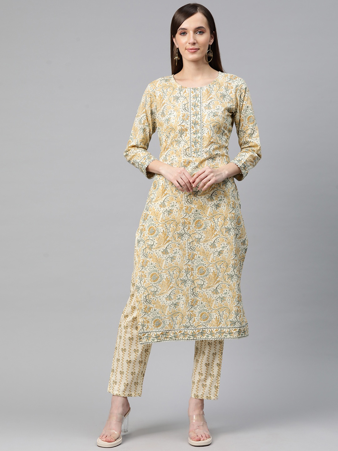 Readiprint Women Ethnic Motif Printed Gotta Patti Pure Cotton Kurta with Trousers, Cream
Readiprint Women Ethnic Motif Printed Gotta Patti Pure Cotton Kurta with Trousers, Cream