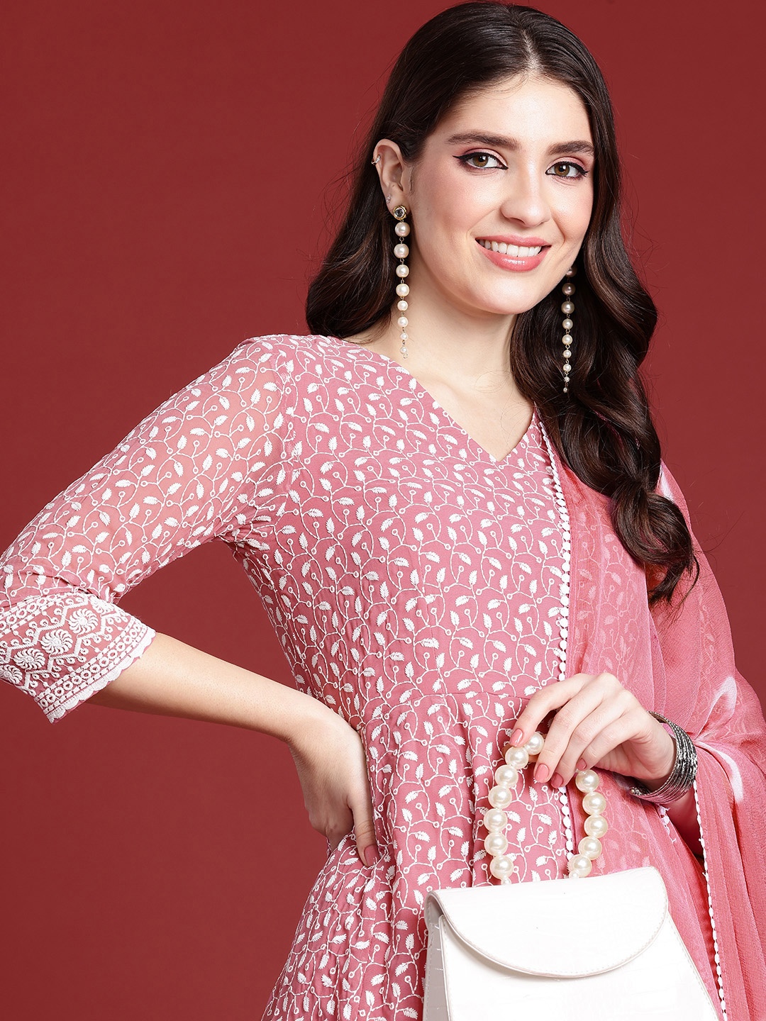 Anouk Women Floral Embroidered Pleated Chikankari Kurta with Trousers & Dupatta, Pink
Anouk Women Floral Embroidered Pleated Chikankari Kurta with Trousers & Dupatta, Pink