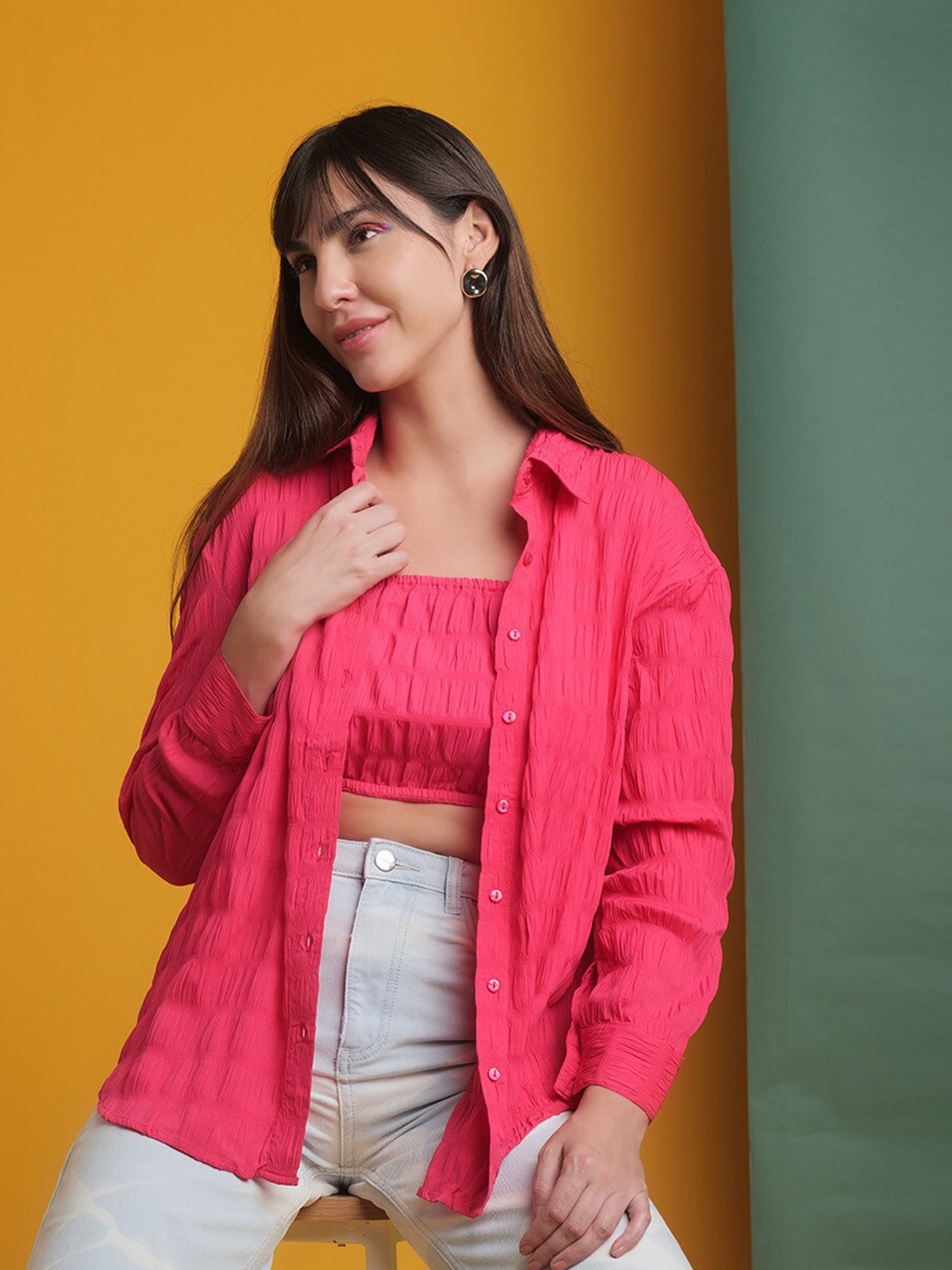 Freehand by The Indian Garage Co Oversized Self Design Spread Collar Casual Shirt, Pink
Freehand by The Indian Garage Co Oversized Self Design Spread Collar Casual Shirt, Pink