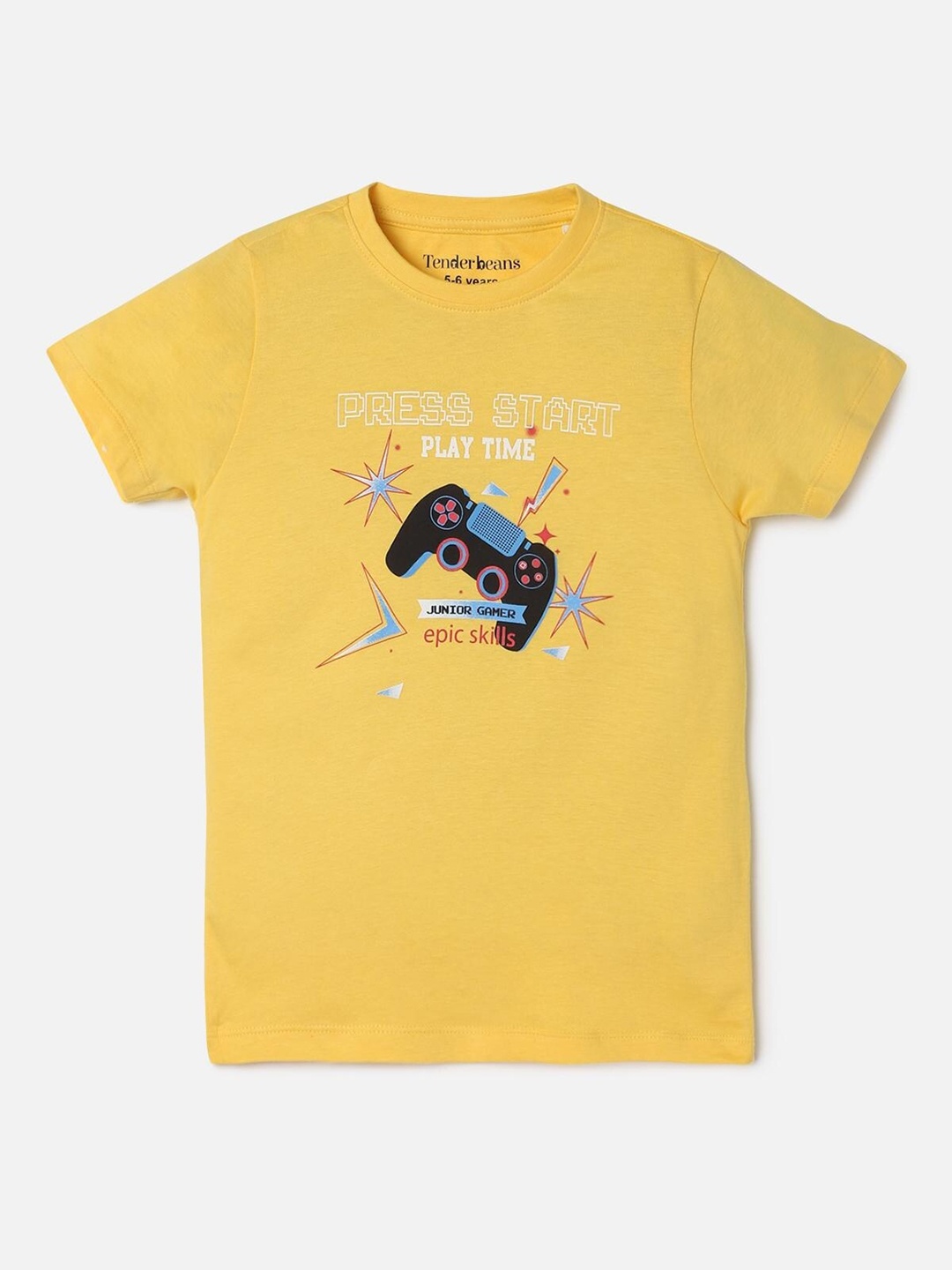 UrbanMark Boys Yellow & Black Graphic Printed Pure Cotton Casual T-Shirt