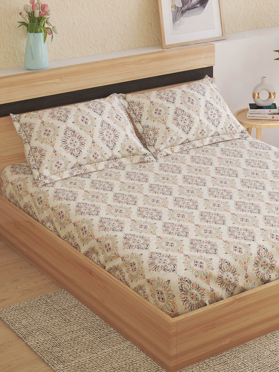 Home Centre Beige & Navy Blue Ethnic Motifs Cotton 150 TC King Bedsheet & 2 Pillow Covers
Home Centre Beige & Navy Blue Ethnic Motifs Cotton 150 TC King Bedsheet & 2 Pillow Covers