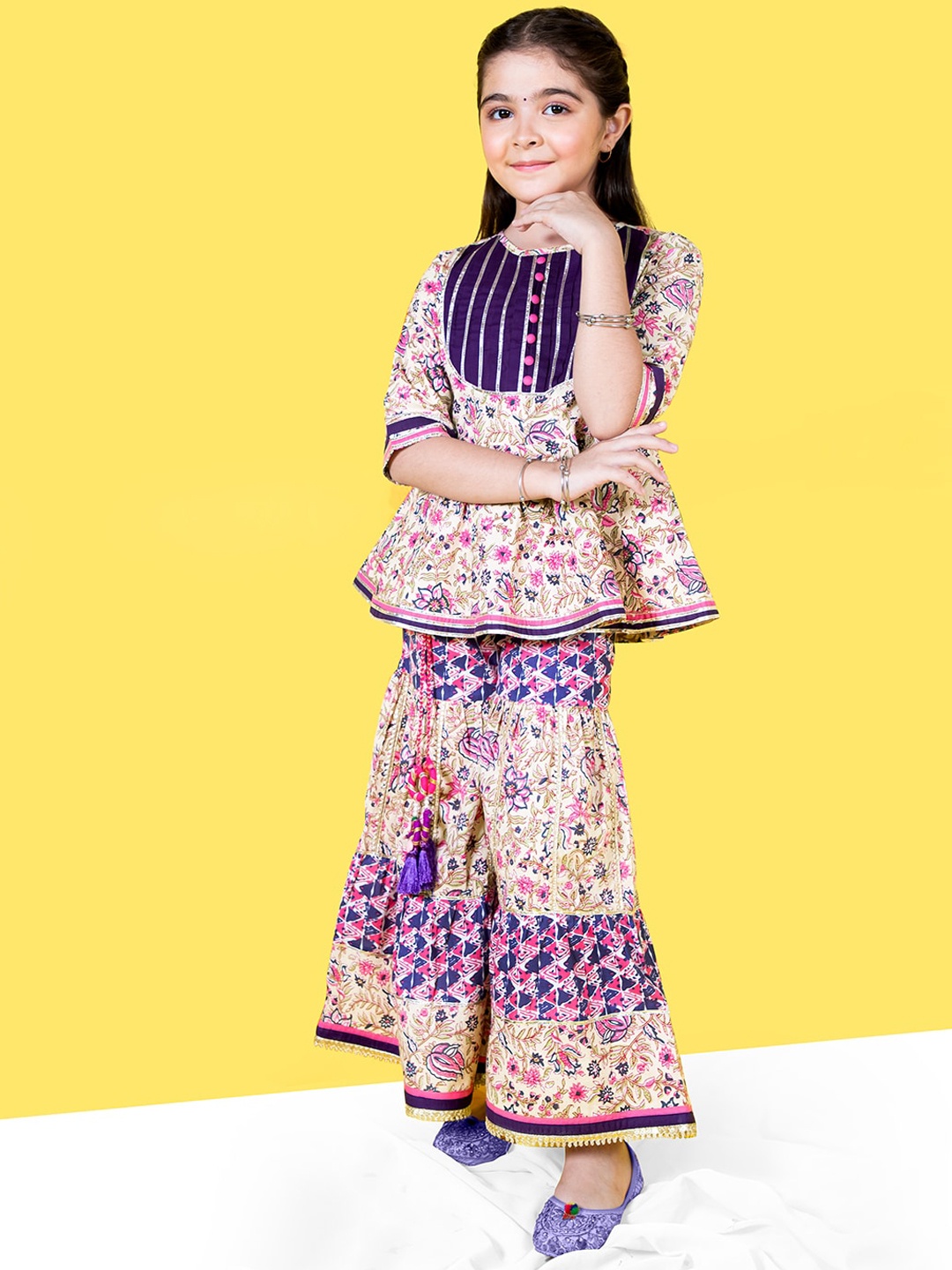 Naughty Ninos Girls Ethnic Motifs Printed Pleated Gotta Patti Kurta with Sharara, Beige
Naughty Ninos Girls Ethnic Motifs Printed Pleated Gotta Patti Kurta with Sharara, Beige