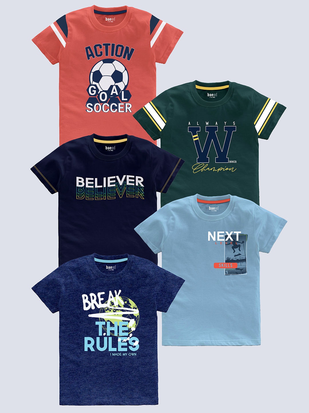 BAESD Boys Pack Of 5 Typography Printed Round Neck Short Sleeves Pure Cotton T-shirt, Coral
BAESD Boys Pack Of 5 Typography Printed Round Neck Short Sleeves Pure Cotton T-shirt, Coral