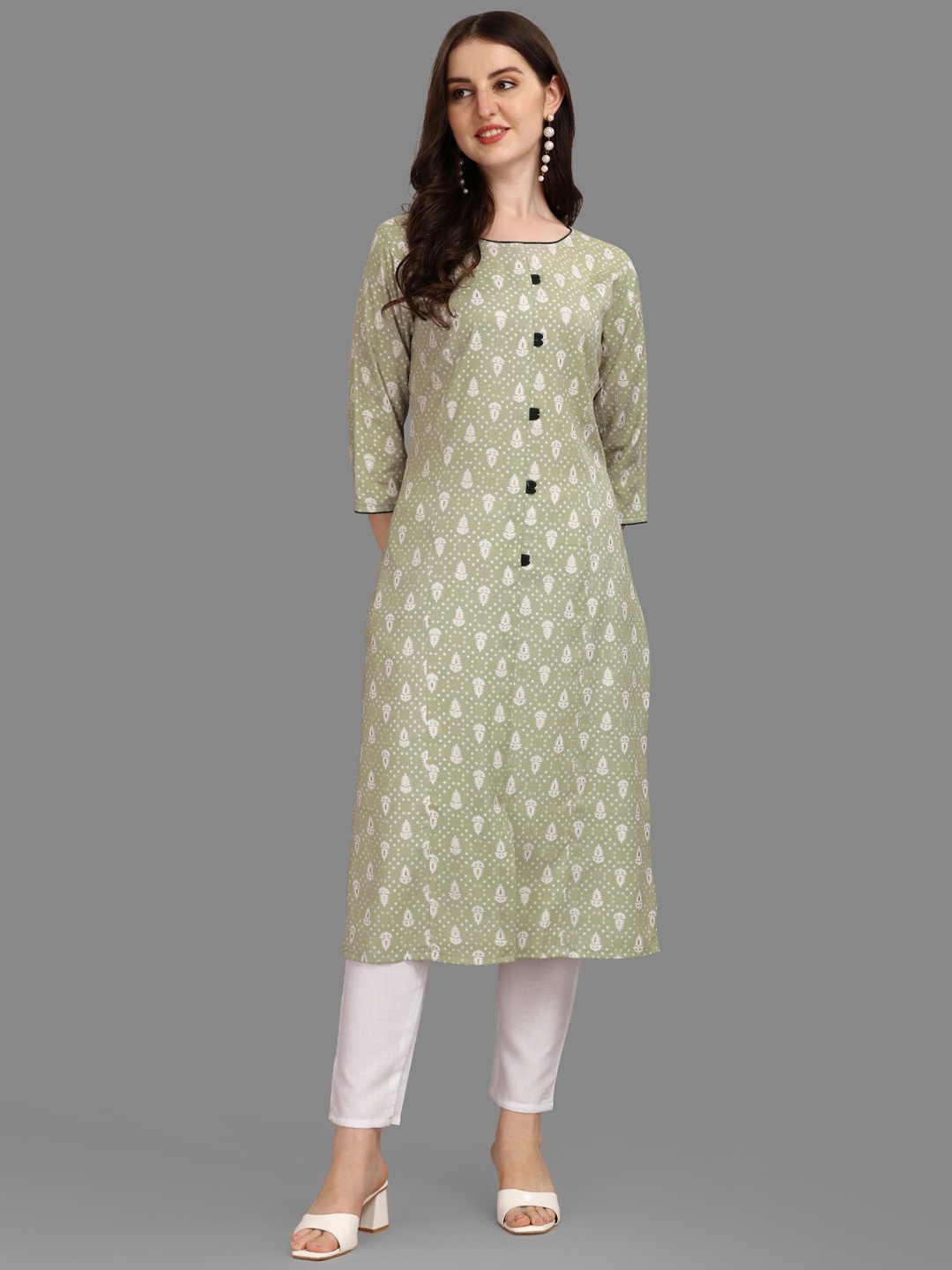 Anouk Ethnic Motifs Printed Kurta, Green