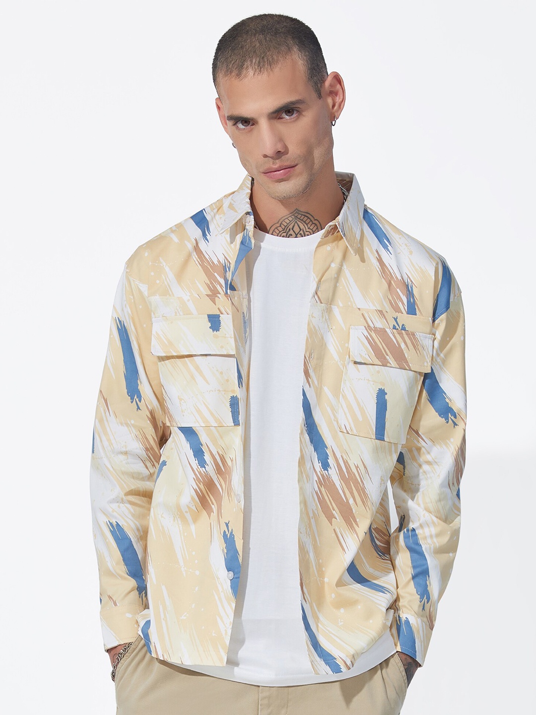 Maniac Classic Oversized Abstract Printed Spread Collar Long Sleeve Casual Shirt, Beige
Maniac Classic Oversized Abstract Printed Spread Collar Long Sleeve Casual Shirt, Beige