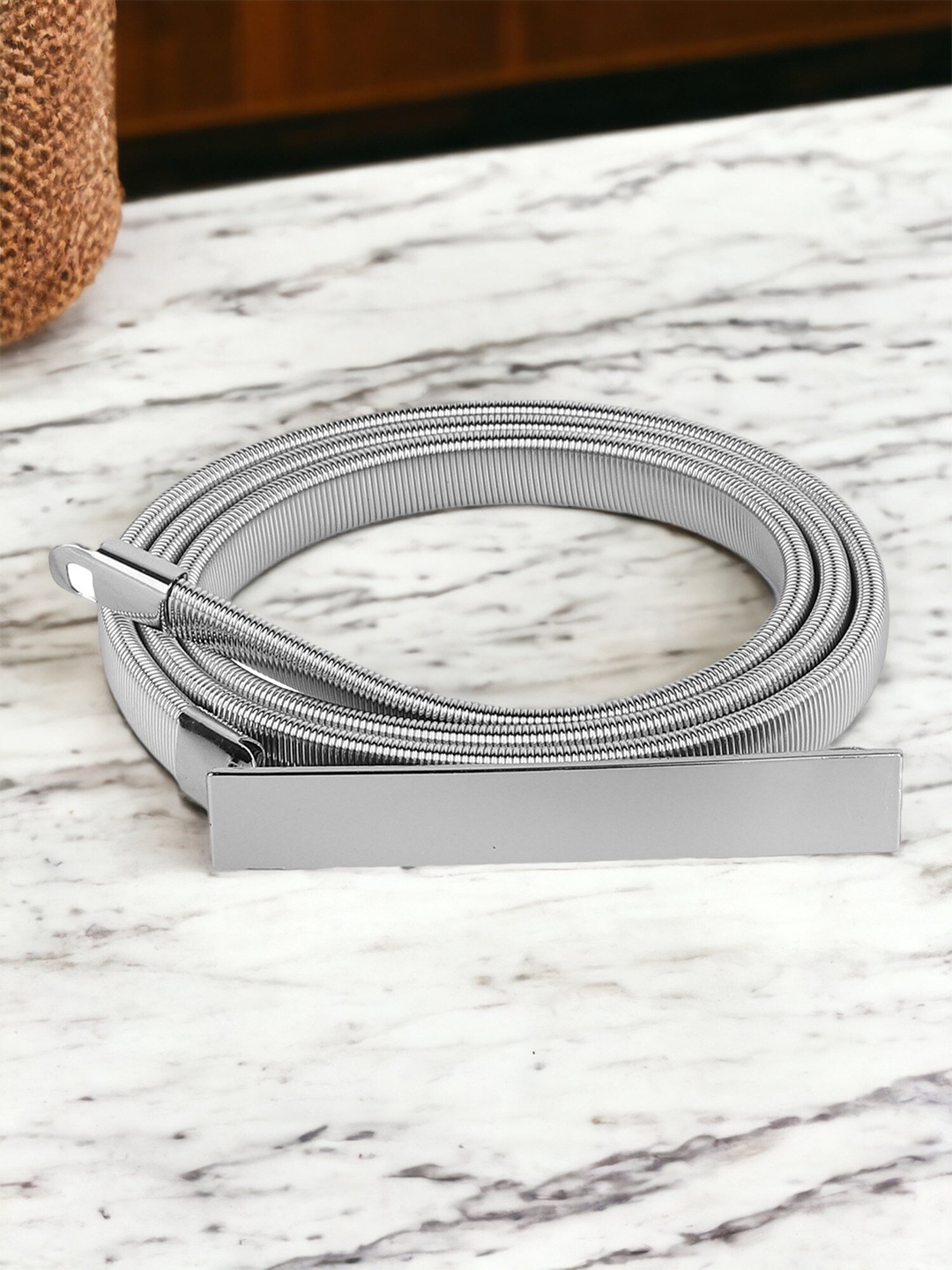 DressBerry Silver-Toned Women Slim Stretchable Metal Belt