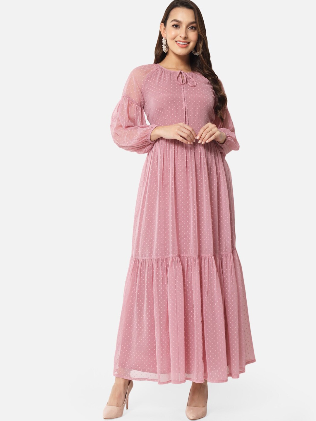 BAESD Self Design Tie-Up Neck Puffed Sleeves Georgette Fit and Flare Maxi Dress, Pink
BAESD Self Design Tie-Up Neck Puffed Sleeves Georgette Fit and Flare Maxi Dress, Pink