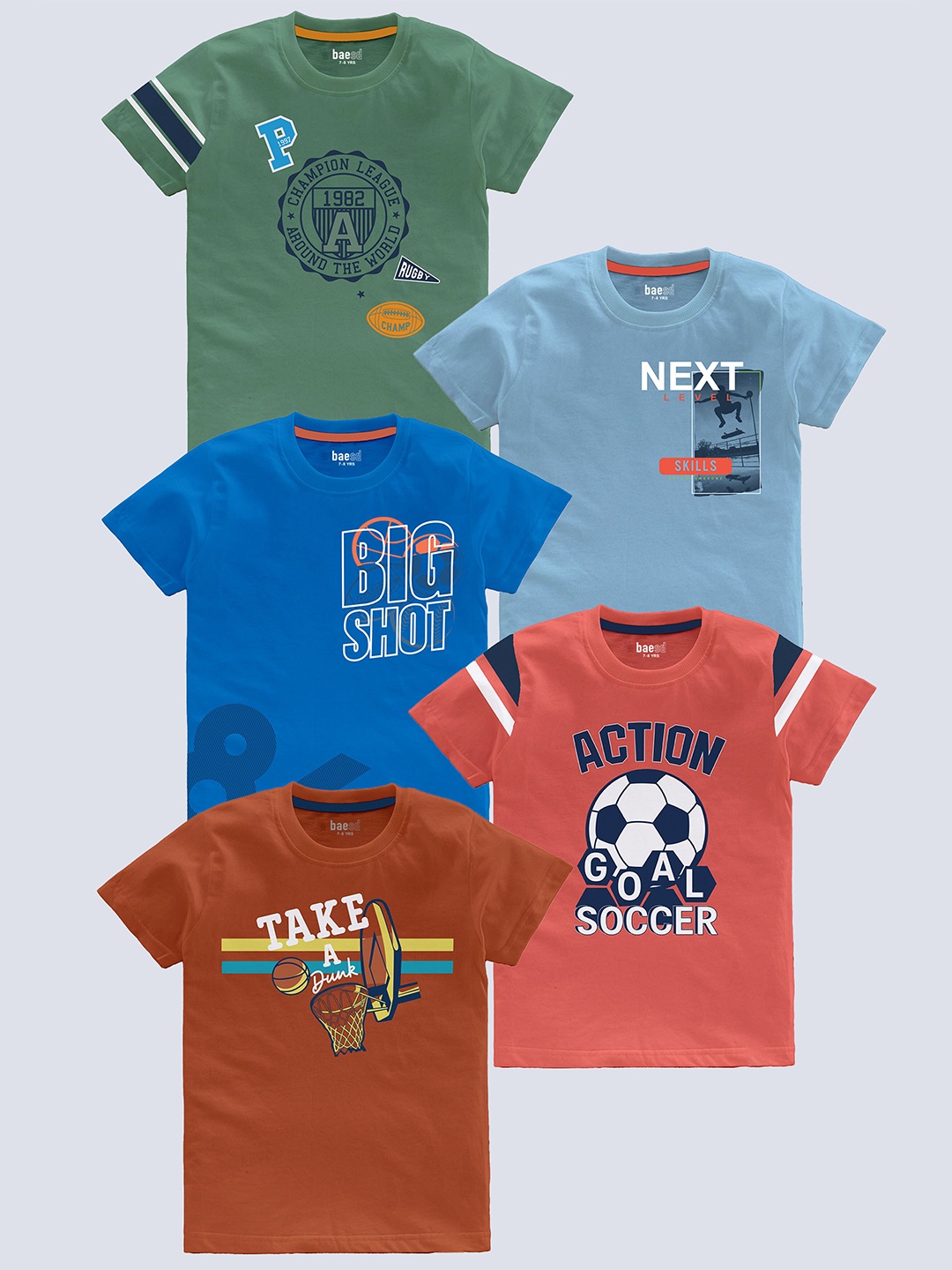 BAESD Boys Pack Of 5 Typography Printed Round Neck Short Sleeves Pure Cotton T-shirt, Green
BAESD Boys Pack Of 5 Typography Printed Round Neck Short Sleeves Pure Cotton T-shirt, Green
