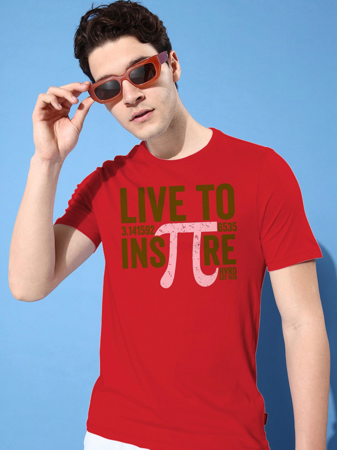 Harvard Men Red Typography Printed Pockets T-shirt
