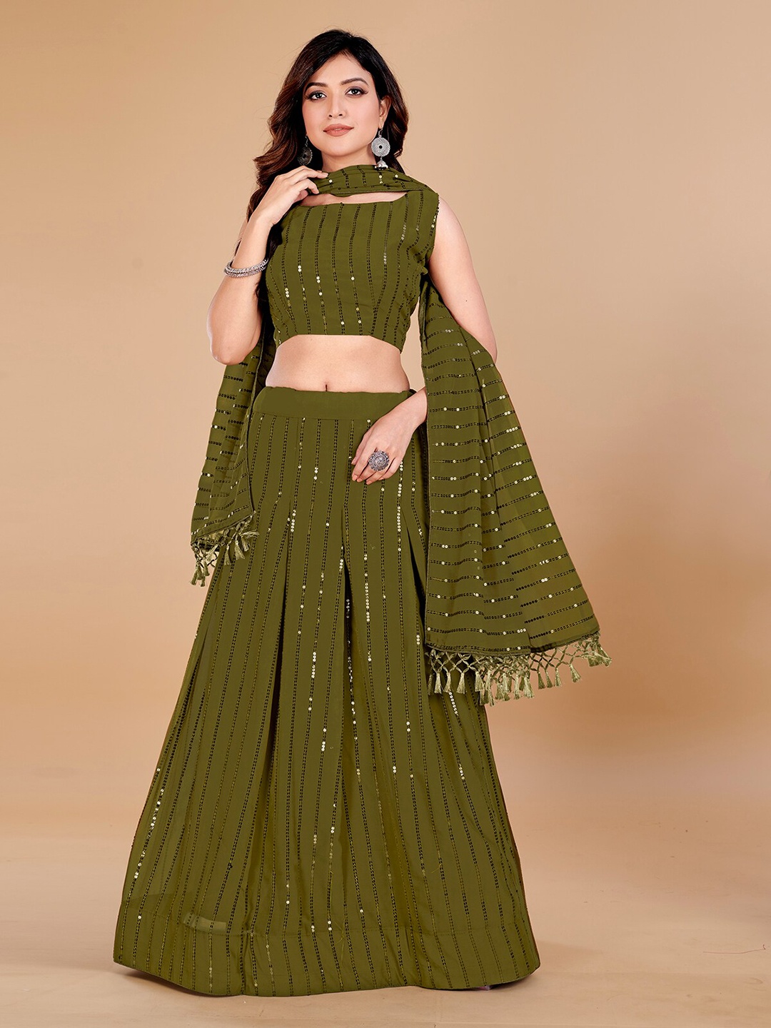 KALINI Embroidered Sequinned Ready to Wear Lehenga & Unstitched Blouse With Dupatta, Olive
KALINI Embroidered Sequinned Ready to Wear Lehenga & Unstitched Blouse With Dupatta, Olive
