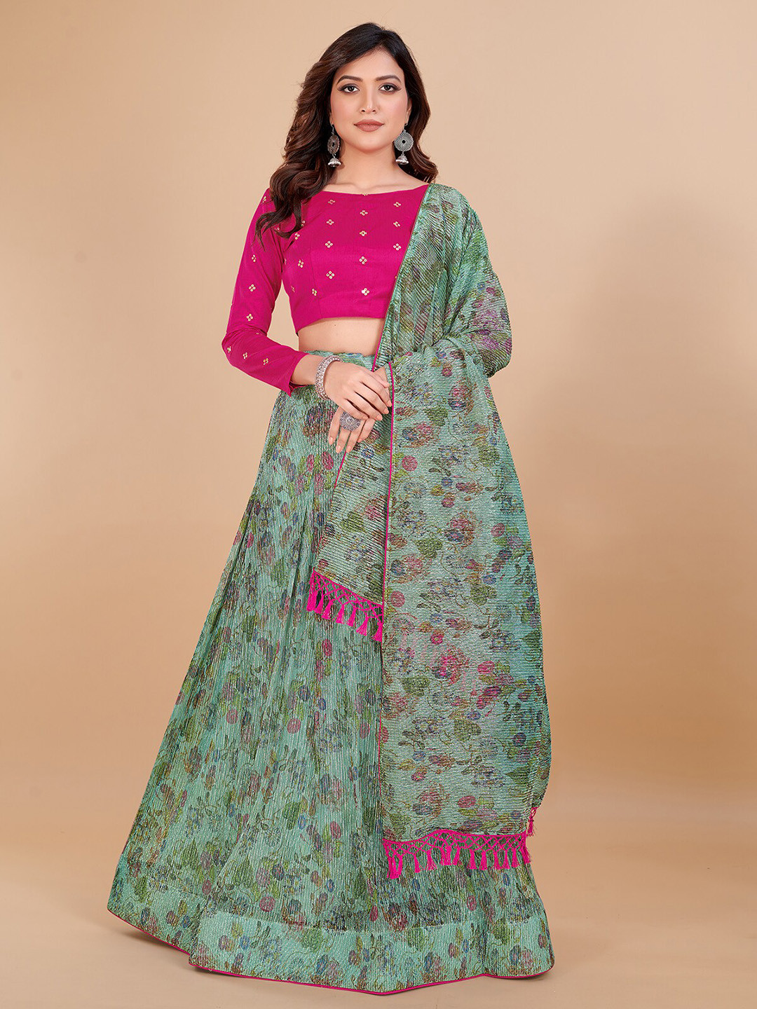 KALINI Floral Printed Embellished Ready to Wear Lehenga & Unstitched Blouse With Dupatta, Blue
KALINI Floral Printed Embellished Ready to Wear Lehenga & Unstitched Blouse With Dupatta, Blue