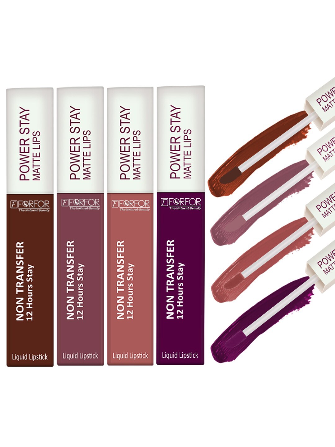 FORFOR Set of 4 Power Stay Non-Transfer & Waterproof Liquid Matte Lipstick - 5ml Each, Mauve
FORFOR Set of 4 Power Stay Non-Transfer & Waterproof Liquid Matte Lipstick - 5ml Each, Mauve