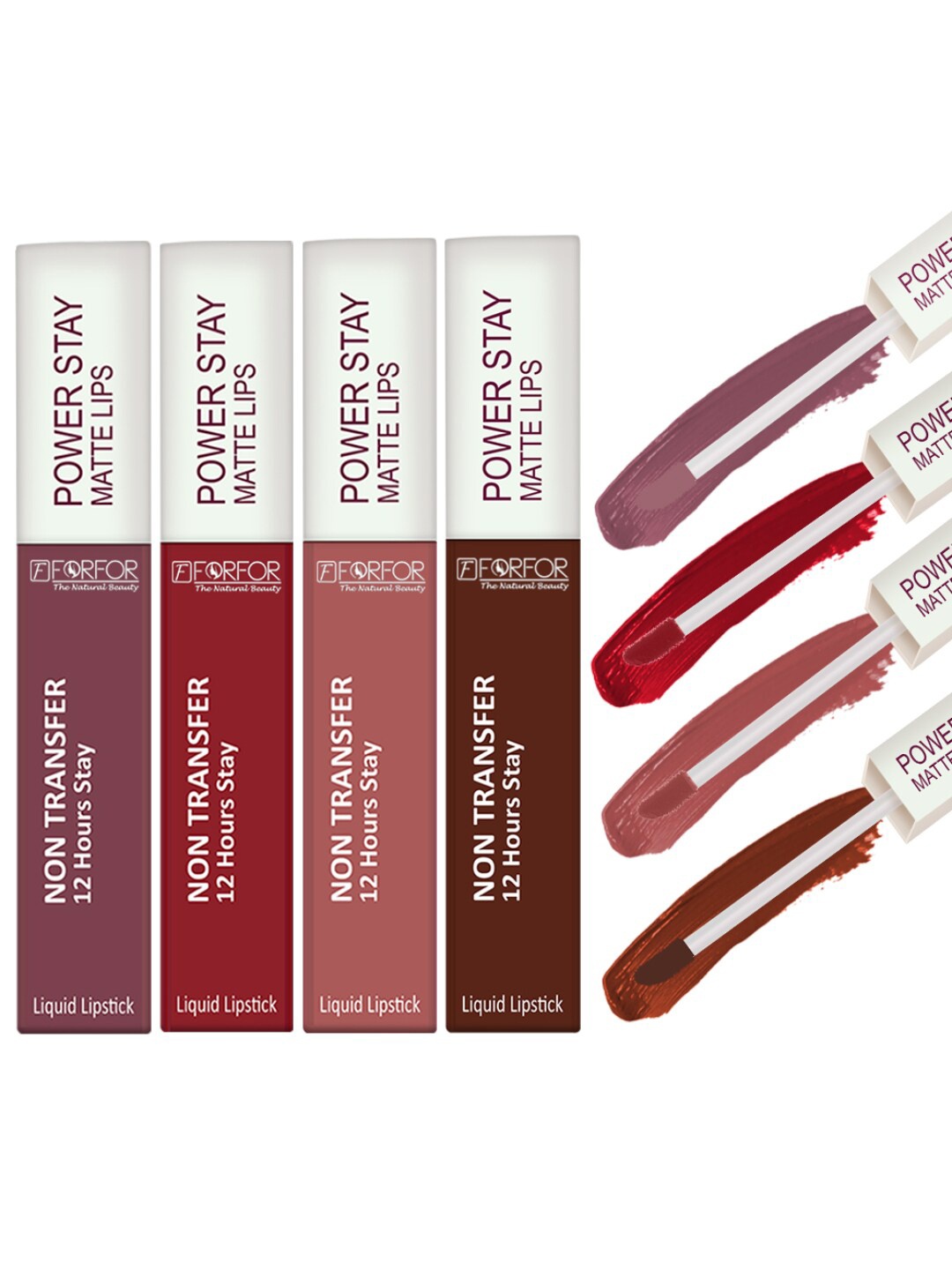FORFOR Set of 4 Power Stay Non-Transfer & Waterproof Liquid Matte Lipstick - 5ml Each, Mauve
FORFOR Set of 4 Power Stay Non-Transfer & Waterproof Liquid Matte Lipstick - 5ml Each, Mauve