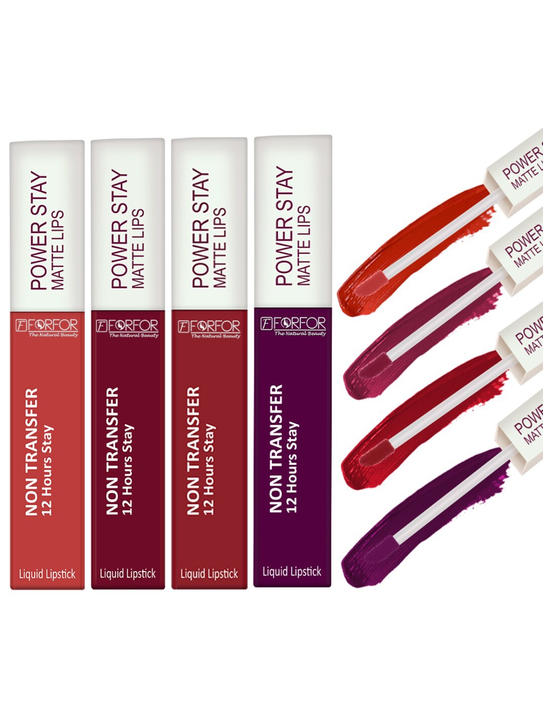 FORFOR Set of 4 Power Stay Non-Transfer & Waterproof Liquid Matte Lipstick - 5 ml each, Multi
FORFOR Set of 4 Power Stay Non-Transfer & Waterproof Liquid Matte Lipstick - 5 ml each, Multi
