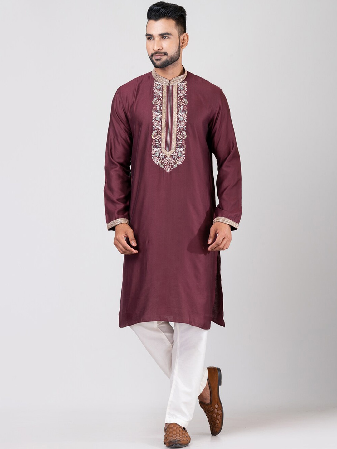 HU - Handcrafted Uniquely Floral Yoke Design Mandarin Collar Cotton Silk Straight Kurta, Red
HU - Handcrafted Uniquely Floral Yoke Design Mandarin Collar Cotton Silk Straight Kurta, Red